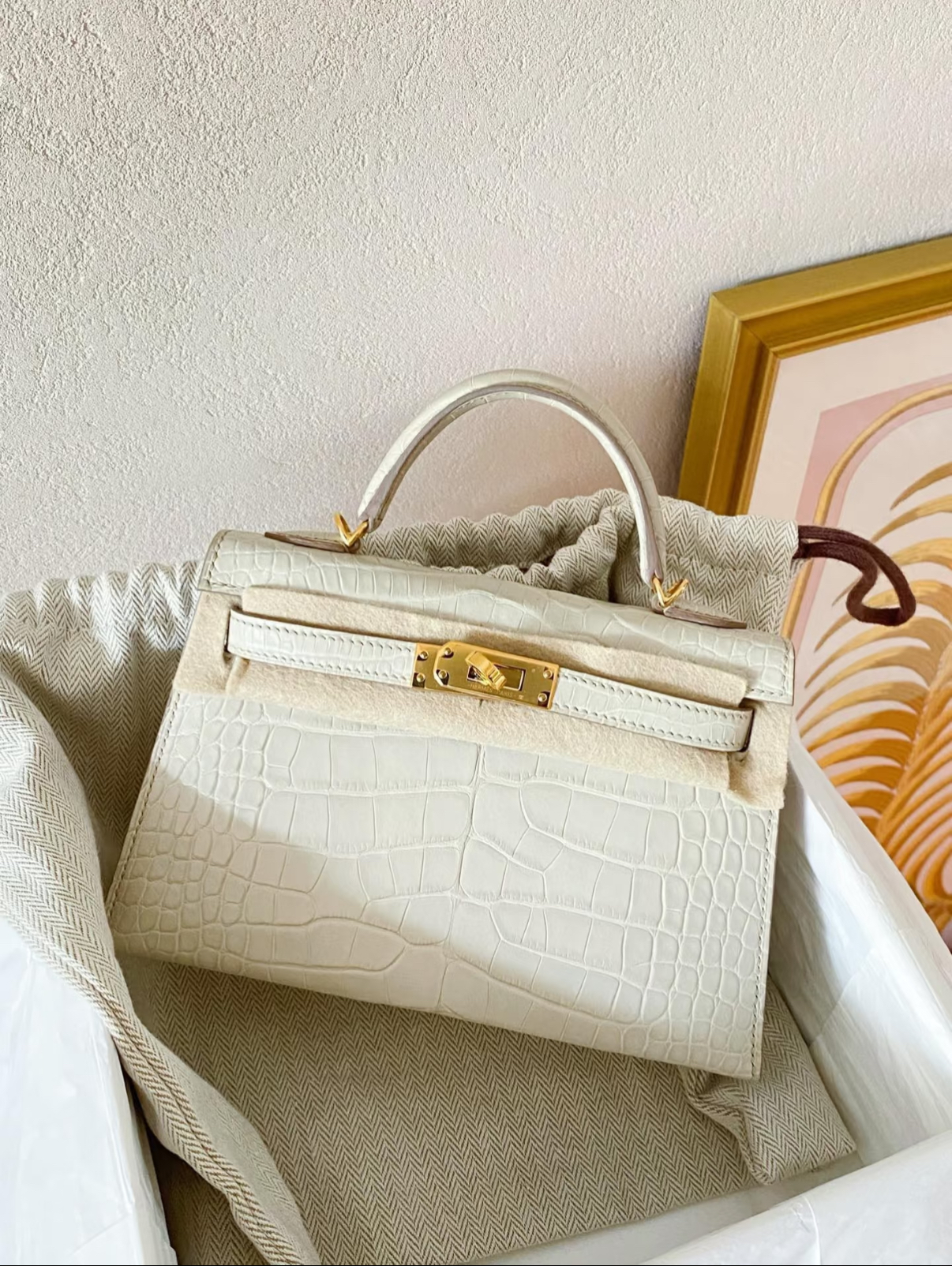 Hermès kelly mini 2 generation glacier white matte crocodile skin