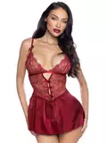 Roma Paradise Dream Burgundy Lace and Satin Babydoll Set