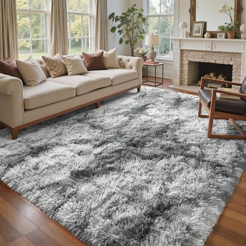 6x9 Ft Large Shag Black Rug for Living Room