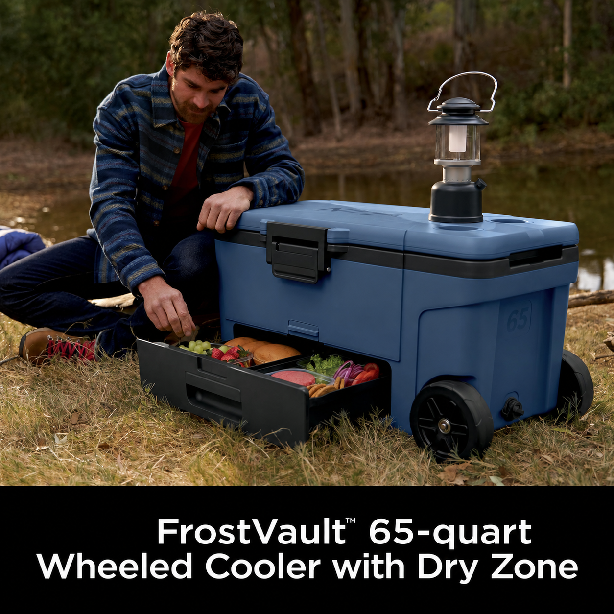 ⏰Limited-Time Deal⏰45/65QT Rolling Cooler with Dry Storage Drawer – Heavy-Duty Outdoor Ice Chest