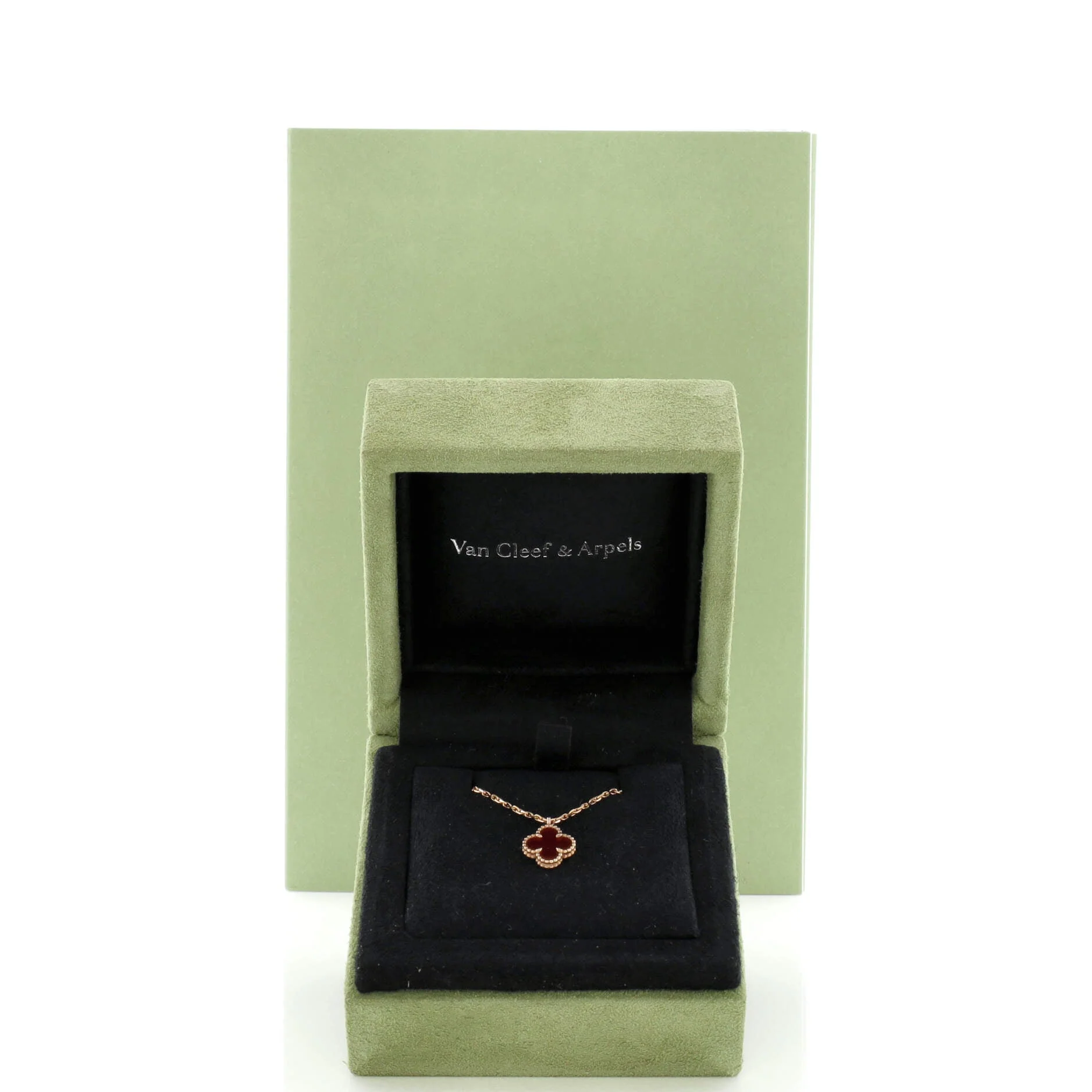 Sweet Alhambra Pendant Necklace 18K Rose Gold and Carnelian