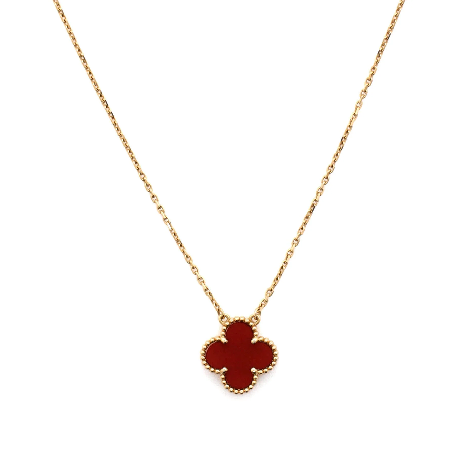 Vintage Alhambra Pendant Necklace 18K Yellow Gold and Carnelian