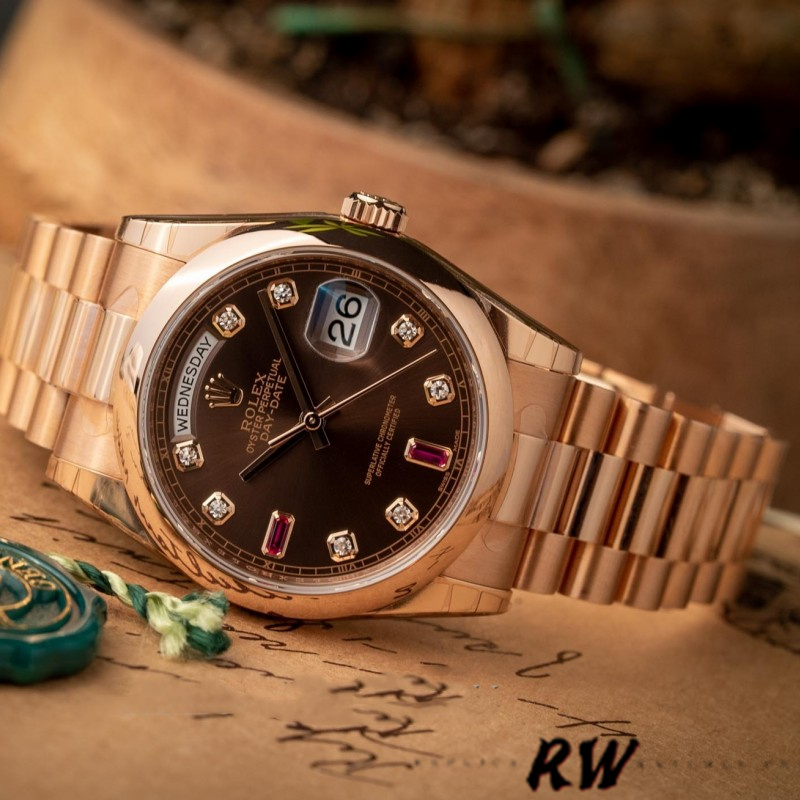 Rolex Day-Date 118205 Rose Gold Chocolate Brown Dial 36mm Unisex Replica Watch