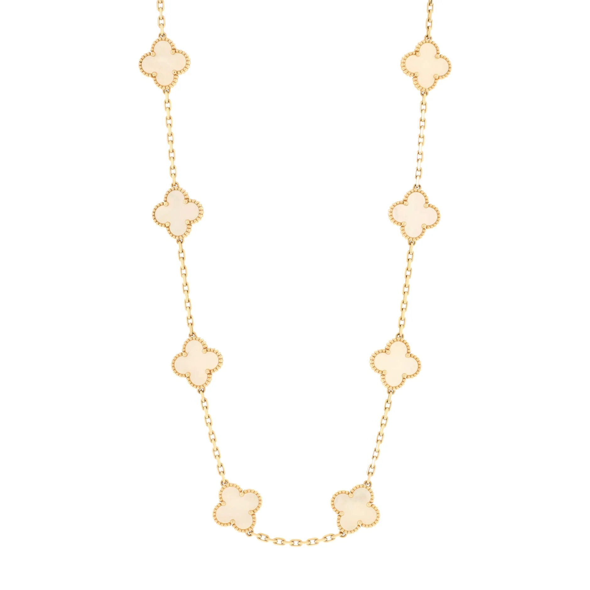 Vintage Alhambra 10 Motifs Necklace 18K Yellow Gold and Mother of Pearl