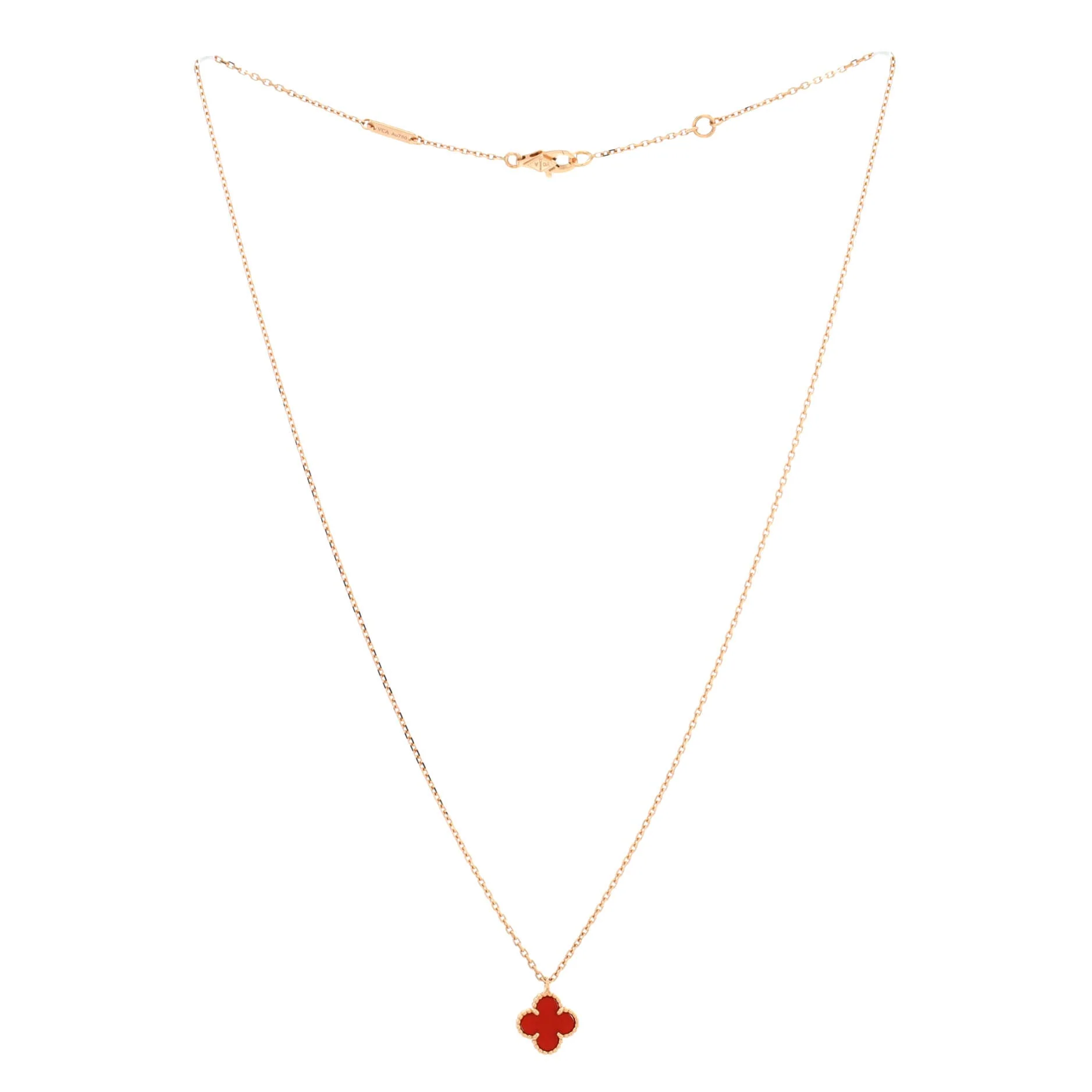 Sweet Alhambra Pendant Necklace 18K Rose Gold and Carnelian