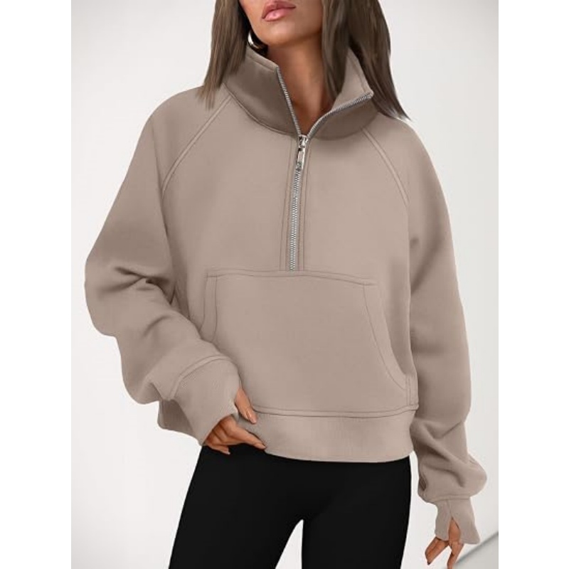 Women's Half Zip Cropped Sweatshirt, Fleece Quarter Zipper Pullover