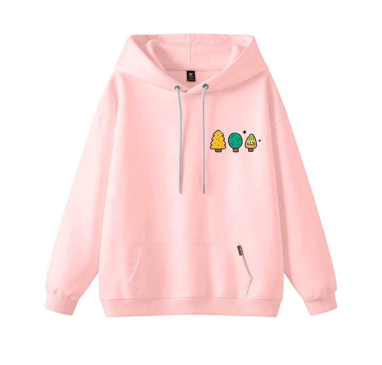 This adorable hooded sweatshirt features a three-tree print and is a casual pullover. Its stand-up collar also makes it an ideal choice for winter wear.