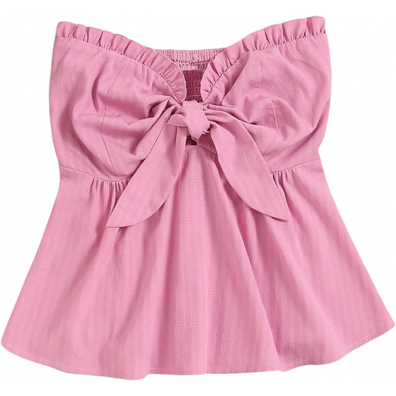 AURETOP Women's Frill Trim Tie Front Tube Top