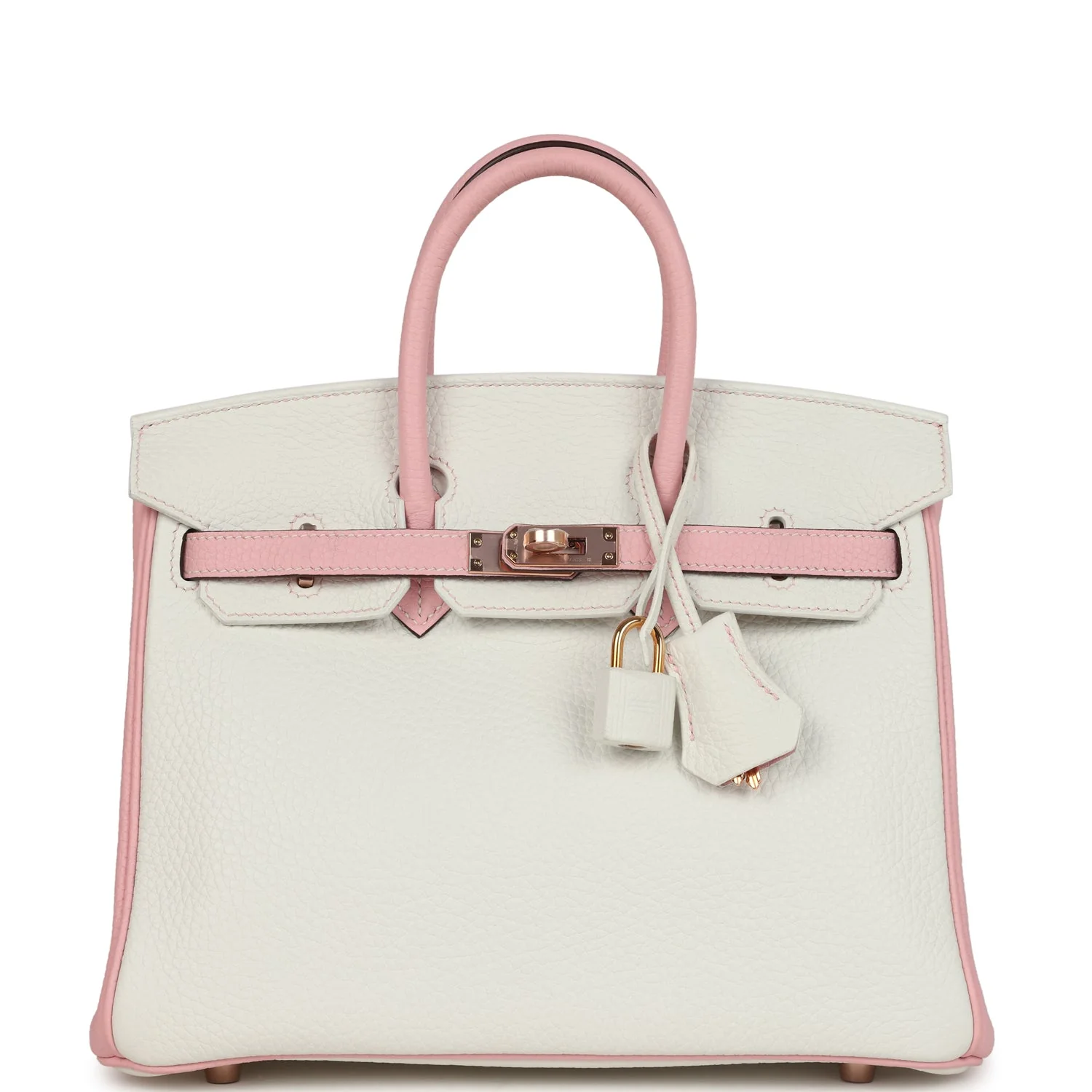 Hermes Special Order (HSS) Birkin 25 White and Rose Sakura Clemence Rose Gold Hardware