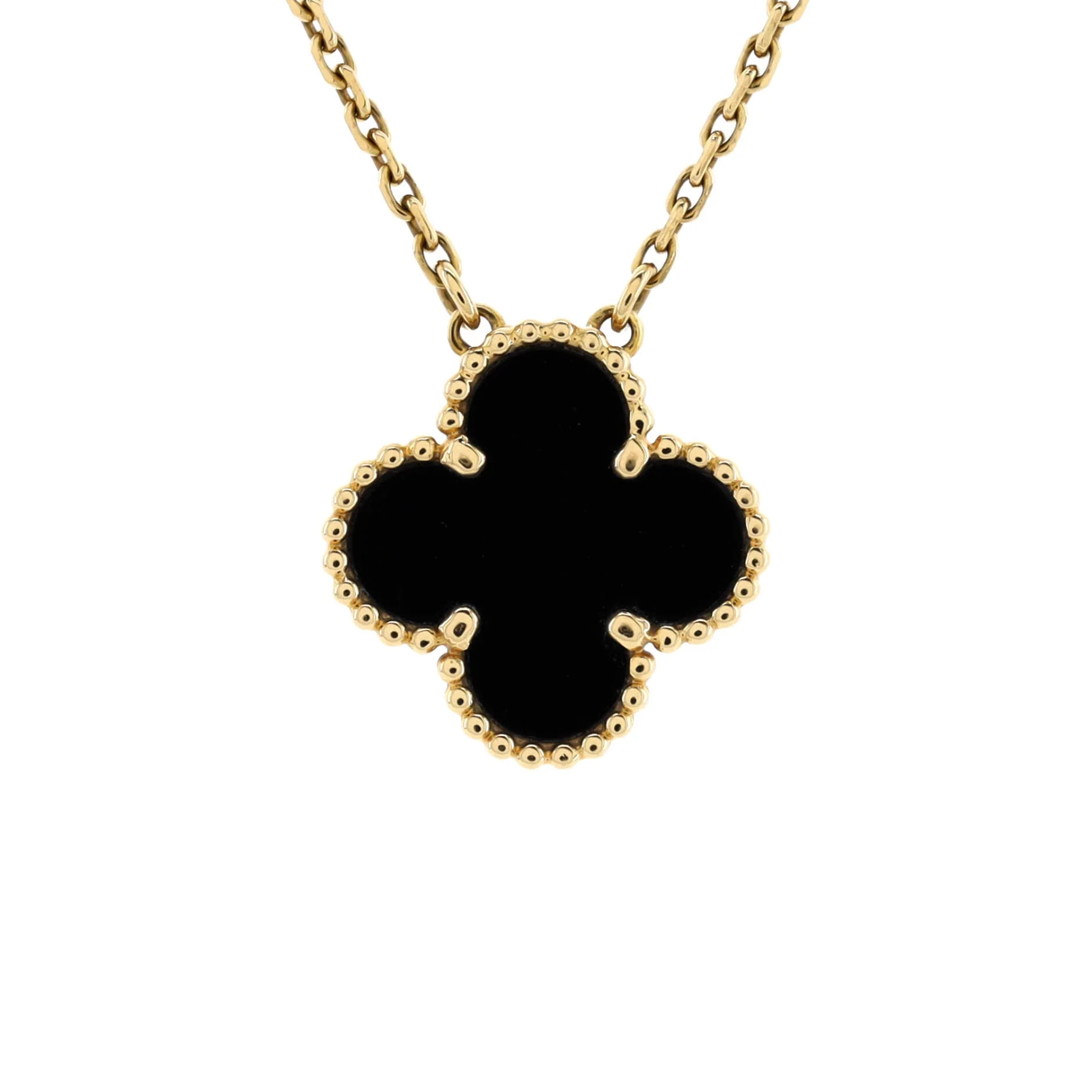 Vintage Alhambra Pendant Necklace 18K Yellow Gold and Onyx