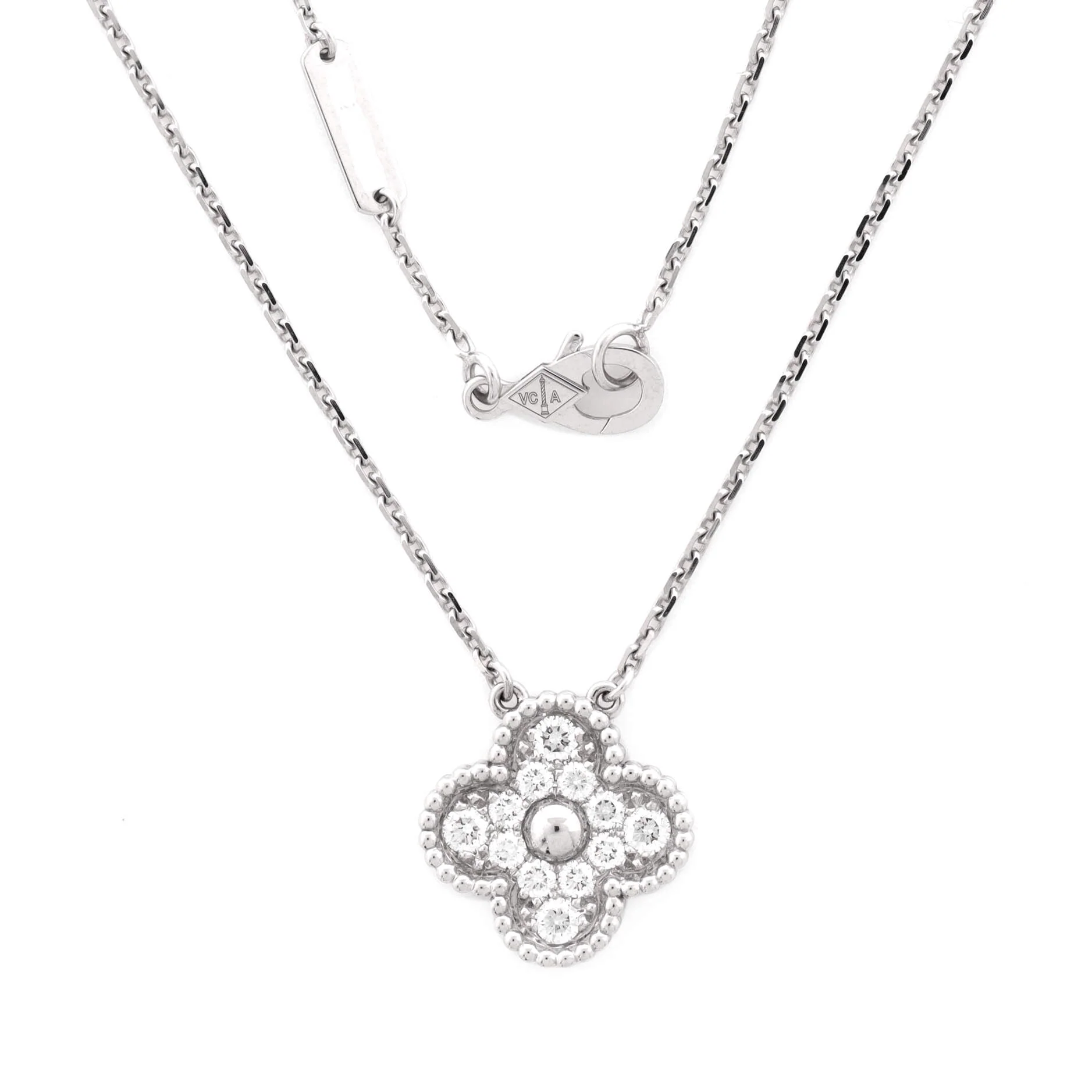 Vintage Alhambra Pendant Necklace 18K White Gold and Diamonds