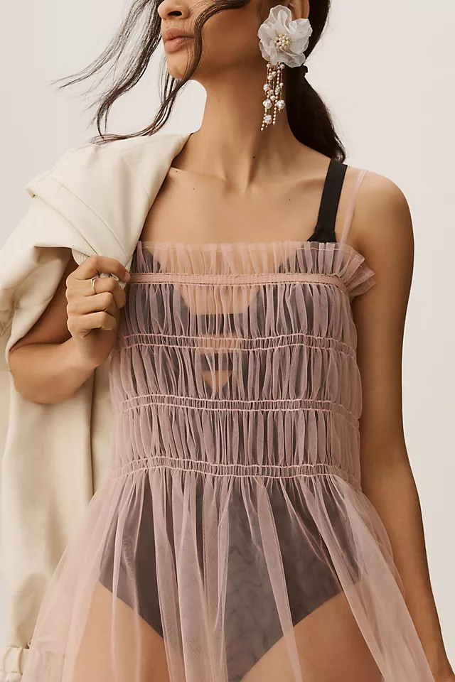 Sheer Smocked Slip Dress MAUVE