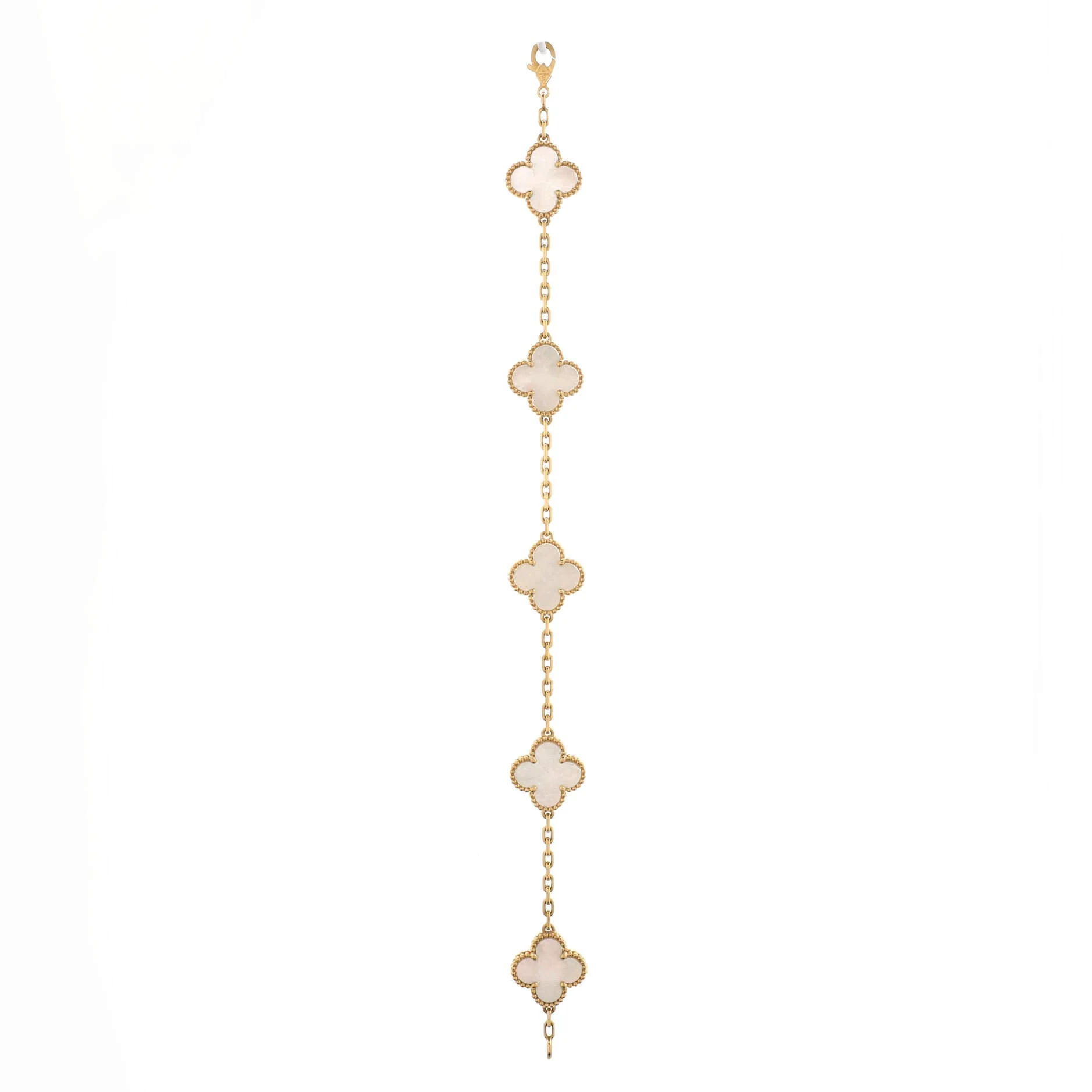 Vintage Alhambra 5 Motifs Bracelet 18K Yellow Gold and Mother of Pearl