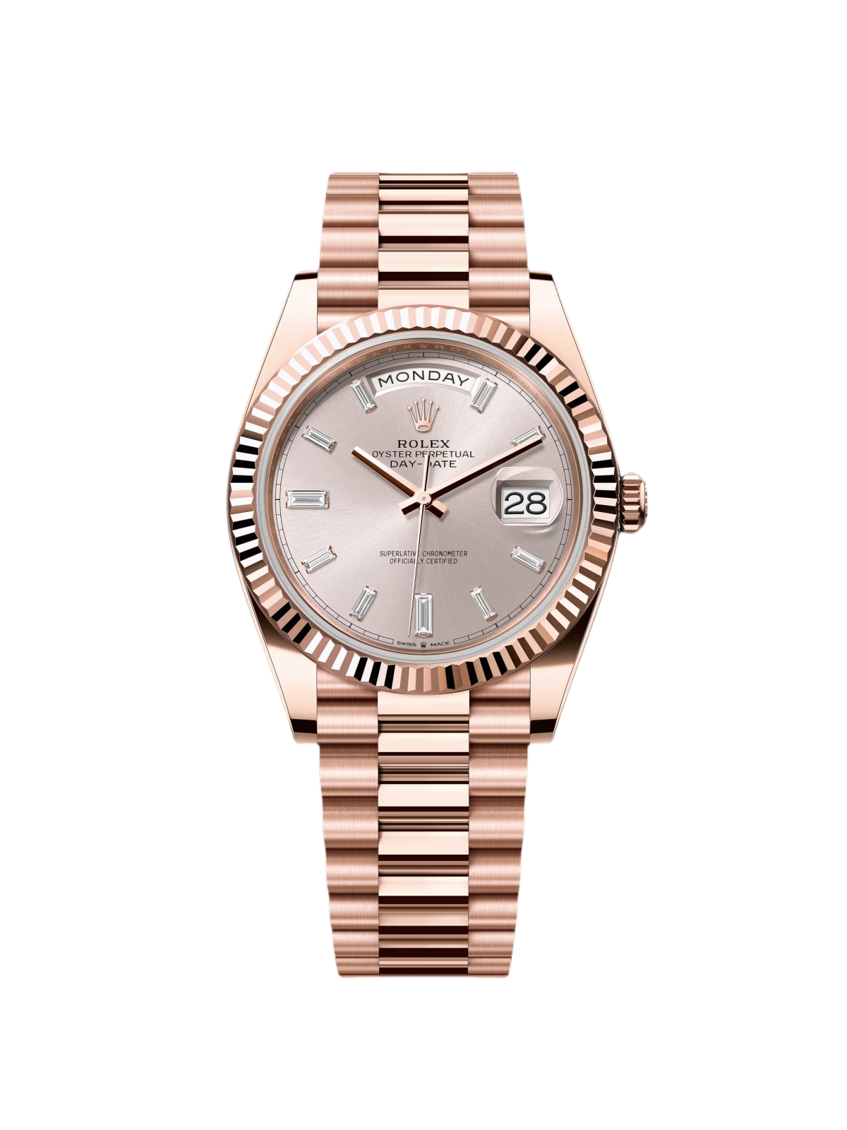 【Super Clone】RLX Day-Date "President" 40mm Everose Gold Sundust Diamond Baguette Dial - 228235