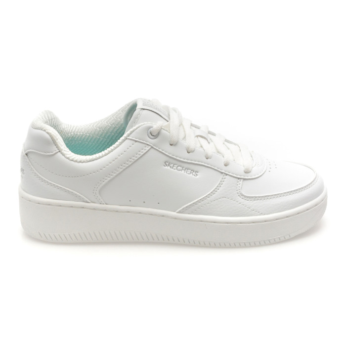 Pantofi sport SKECHERS albi, SPORT COURT 2.0, din piele ecologica