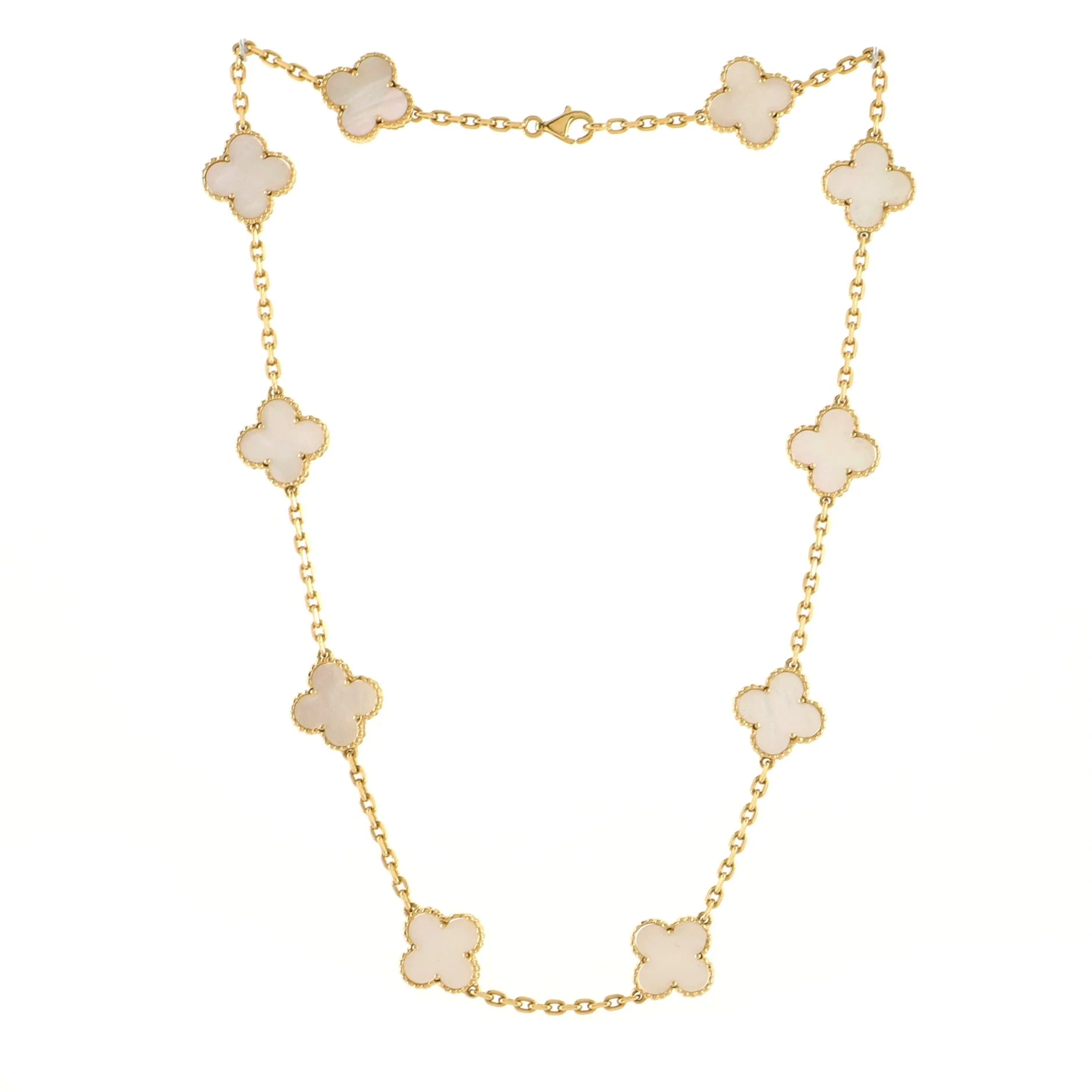Vintage Alhambra 10 Motifs Necklace 18K Yellow Gold and Mother of Pearl