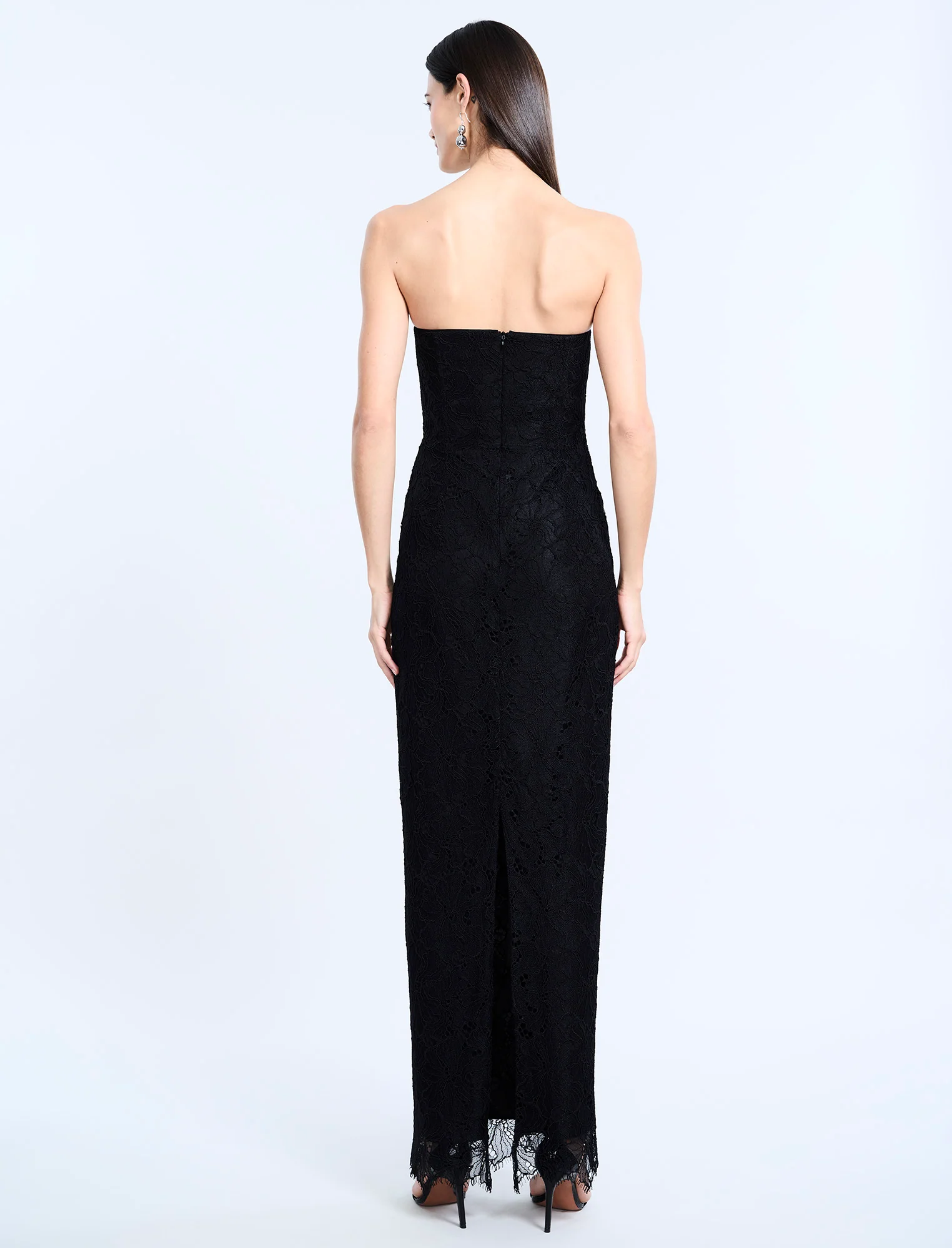 Lace Strapless V Neckline Gown