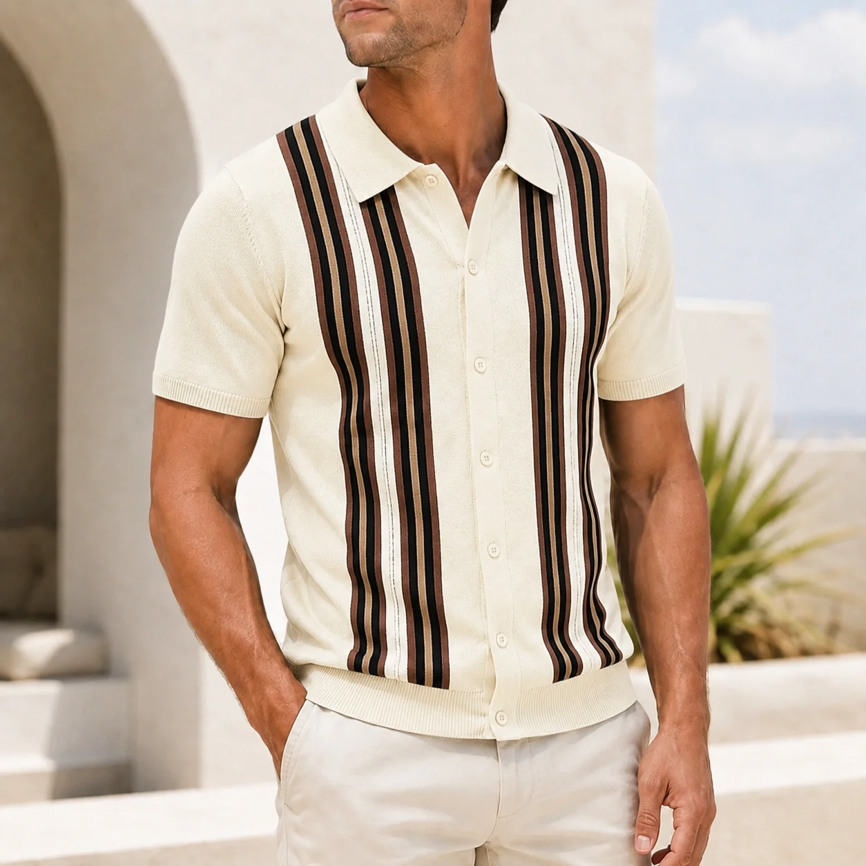 Mivanity Men's Striped Flocked Polo Shirts