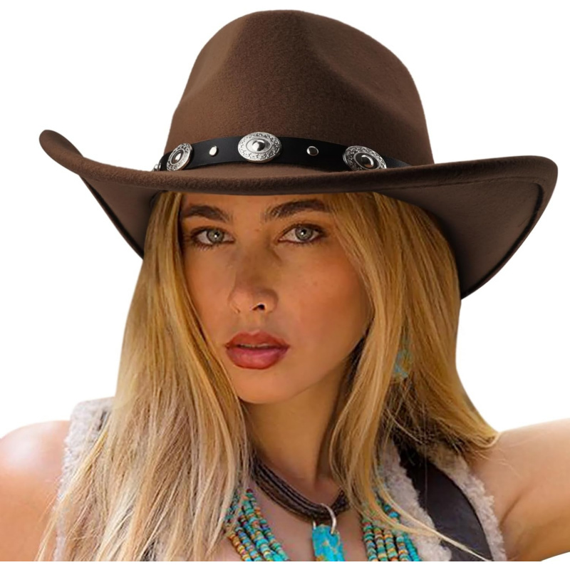 Women Men Classic Felt Wide Brim Western Cowboy