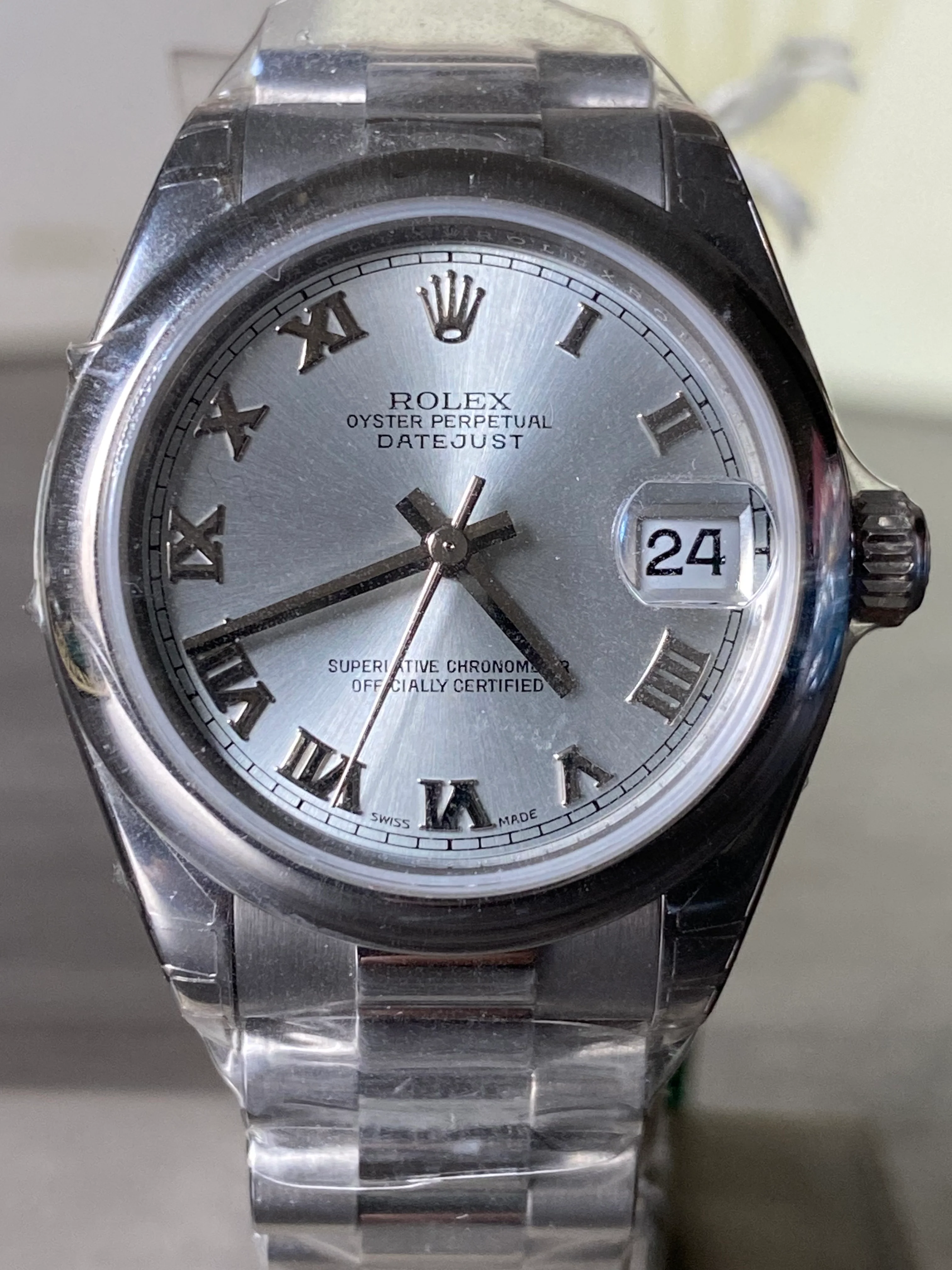 Rolex Platinum Datejust 31 - 2022 - Domed Bezel - Silver Roman Roman Dial - President Bracelet - 178246 FULL STICKERS