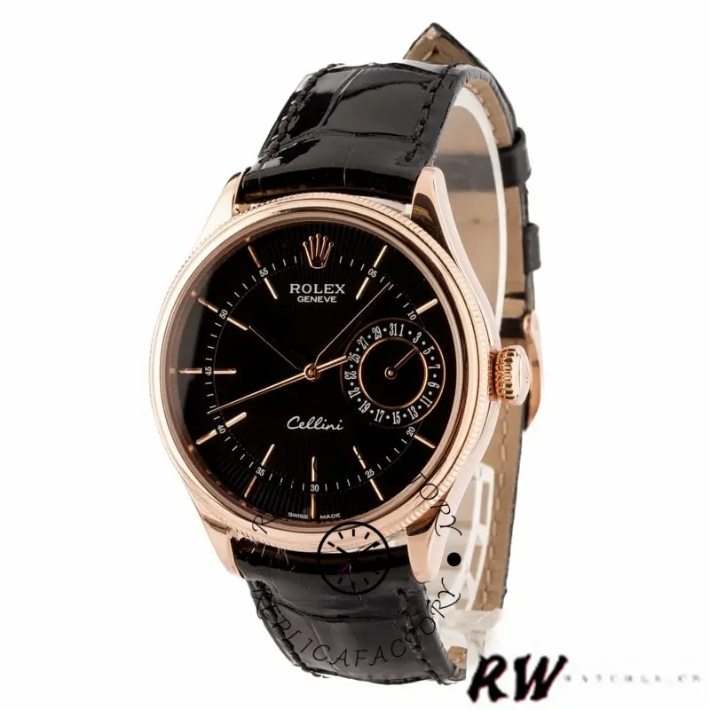 Rolex Cellini Date 50515 Rose Gold Black Index Dial 39mm Mens Replica Watch