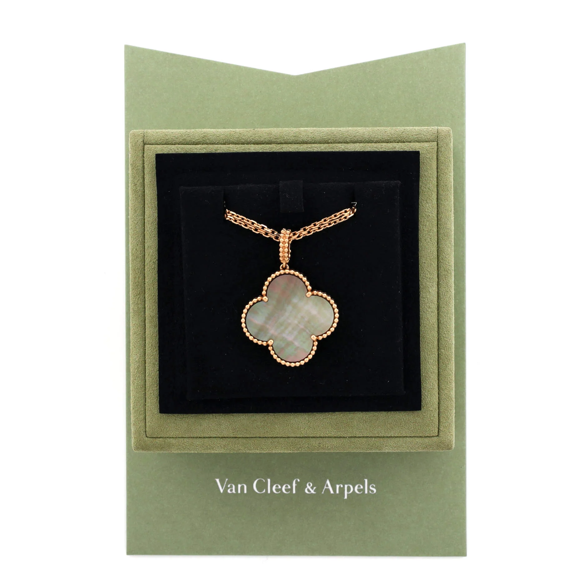 Magic Alhambra Pendant Long Necklace 18K Rose Gold and Grey Mother of Pearl