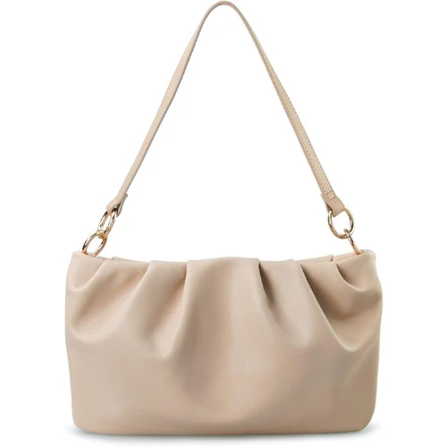 Ruched Shoulder Handbag - Nude