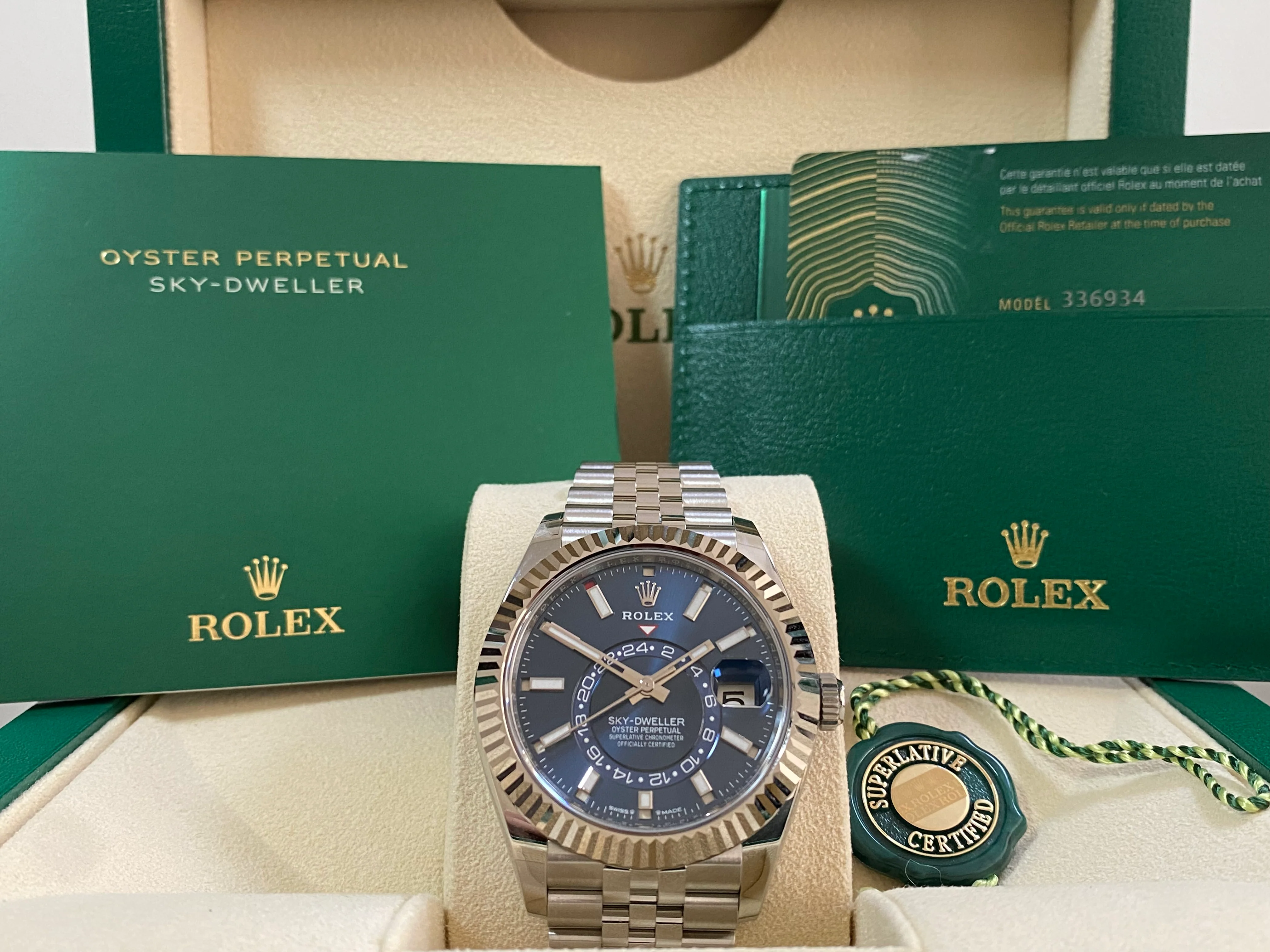 Rolex Steel Sky-Dweller - 2024 - Bright Blue Dial - Jubilee Bracelet - 336934 *COMPLETE SET*