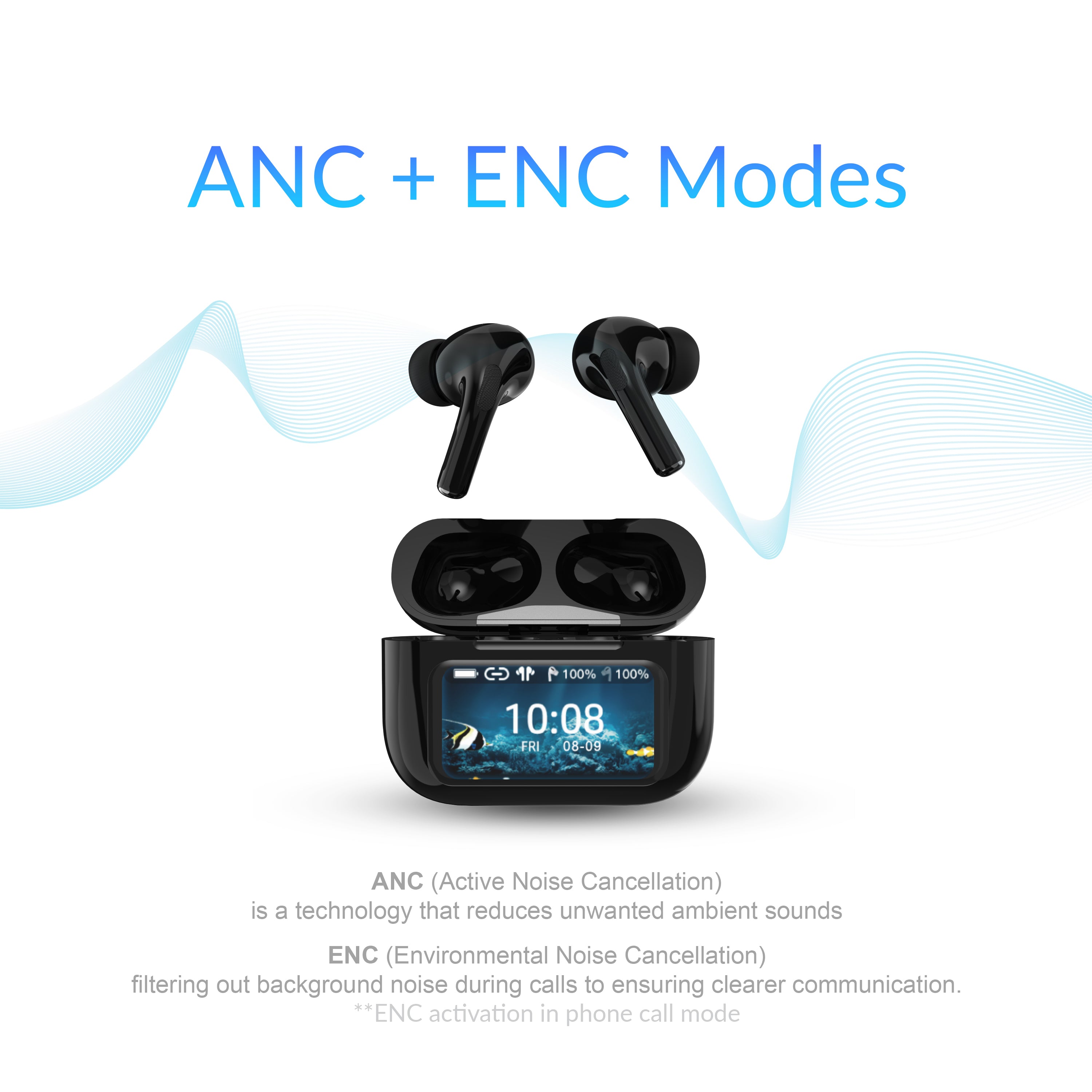 ANC & ENC Earbuds with LED Power Display Charging Case