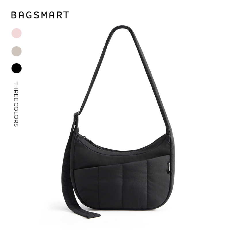 BAGSMART Puffy Crossbody Bag for Daily Use, Lightweight Shoulder Handbag Underarm Pouch with Adjustable Straps, Black