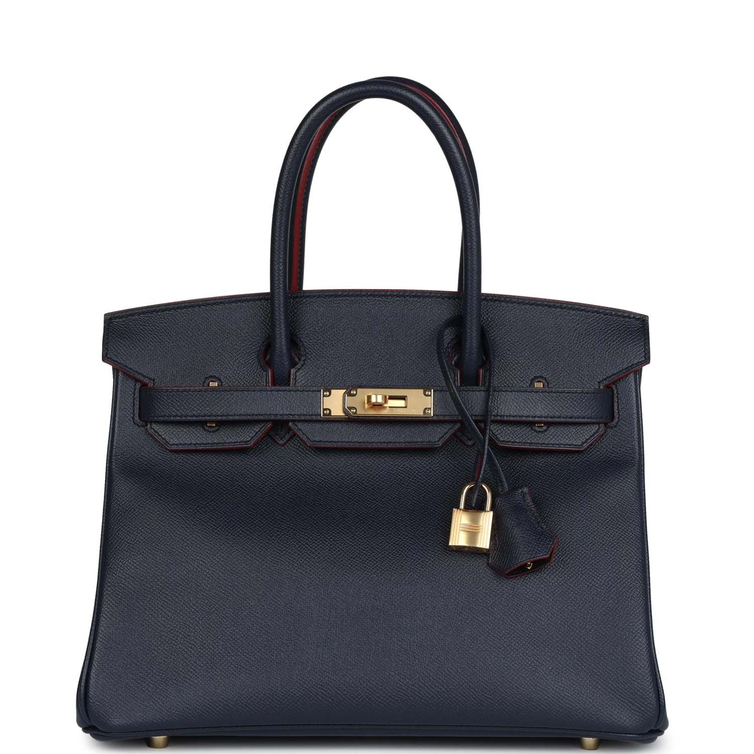 Hermes Birkin 30 Bleu Indigo and Rouge H Contour Epsom Gold Hardware