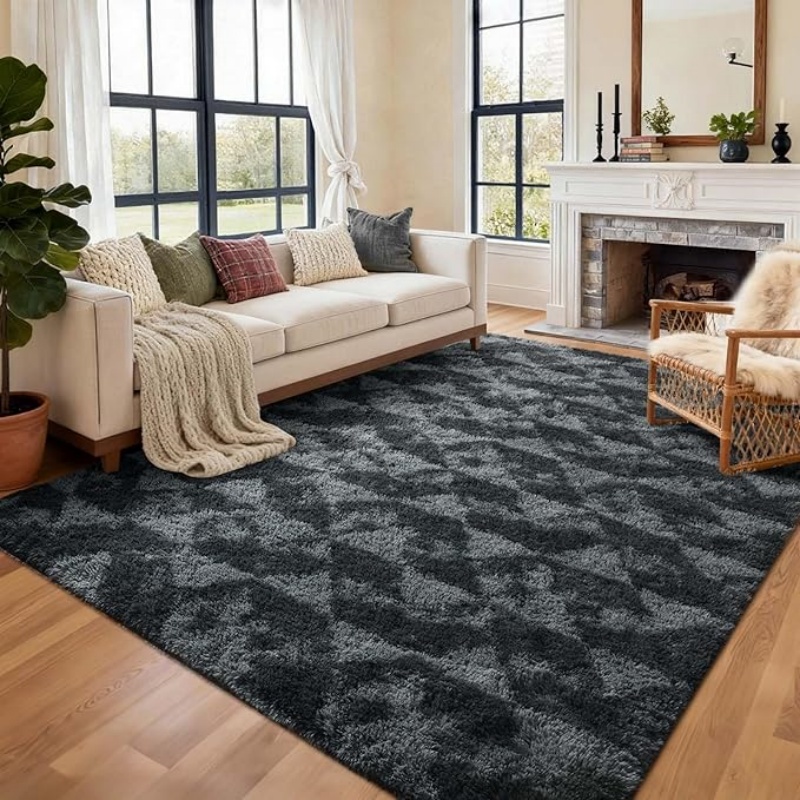 6x9 Ft Large Shag Black Rug for Living Room