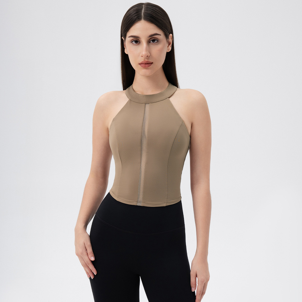 Lycra Yoga Vest with Padded Chest, Strappy, Slimming, High-Elasticity, Breathable, Fitness Sports Vest for Outerwear