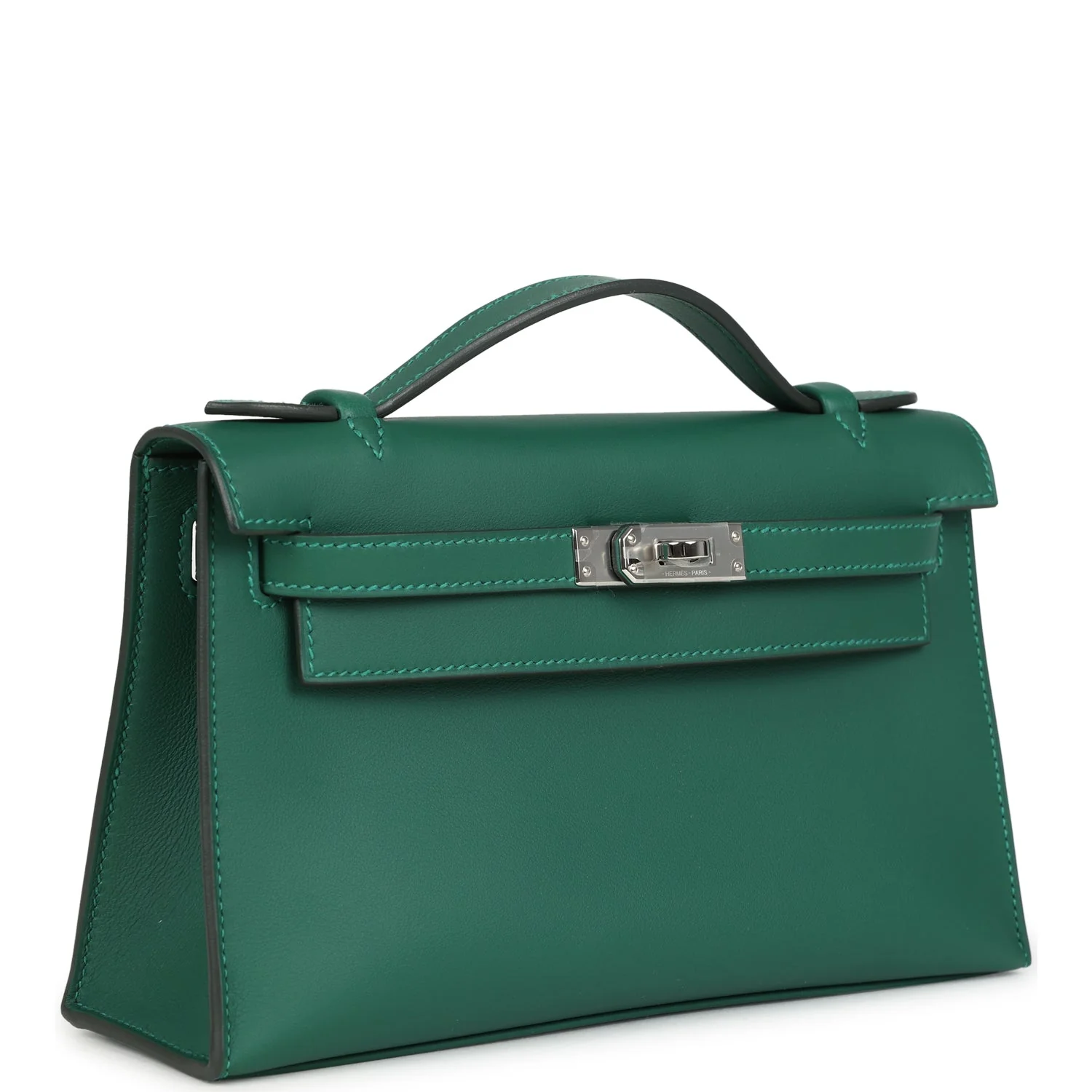 Hermes Kelly Pochette Vert Moyen Swift Palladium Hardware
