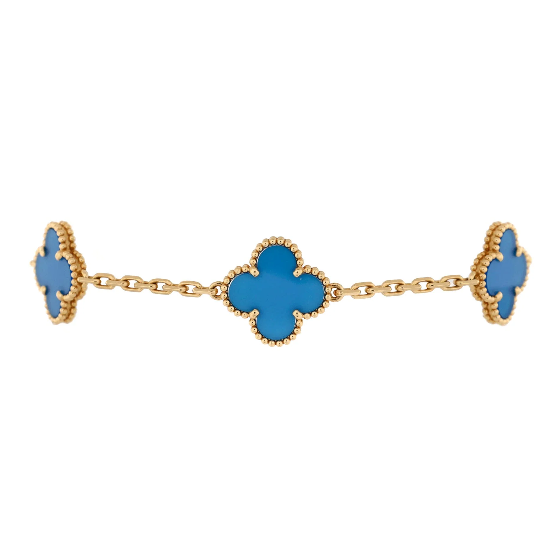 Vintage Alhambra 5 Motifs Bracelet 18K Yellow Gold and Agate