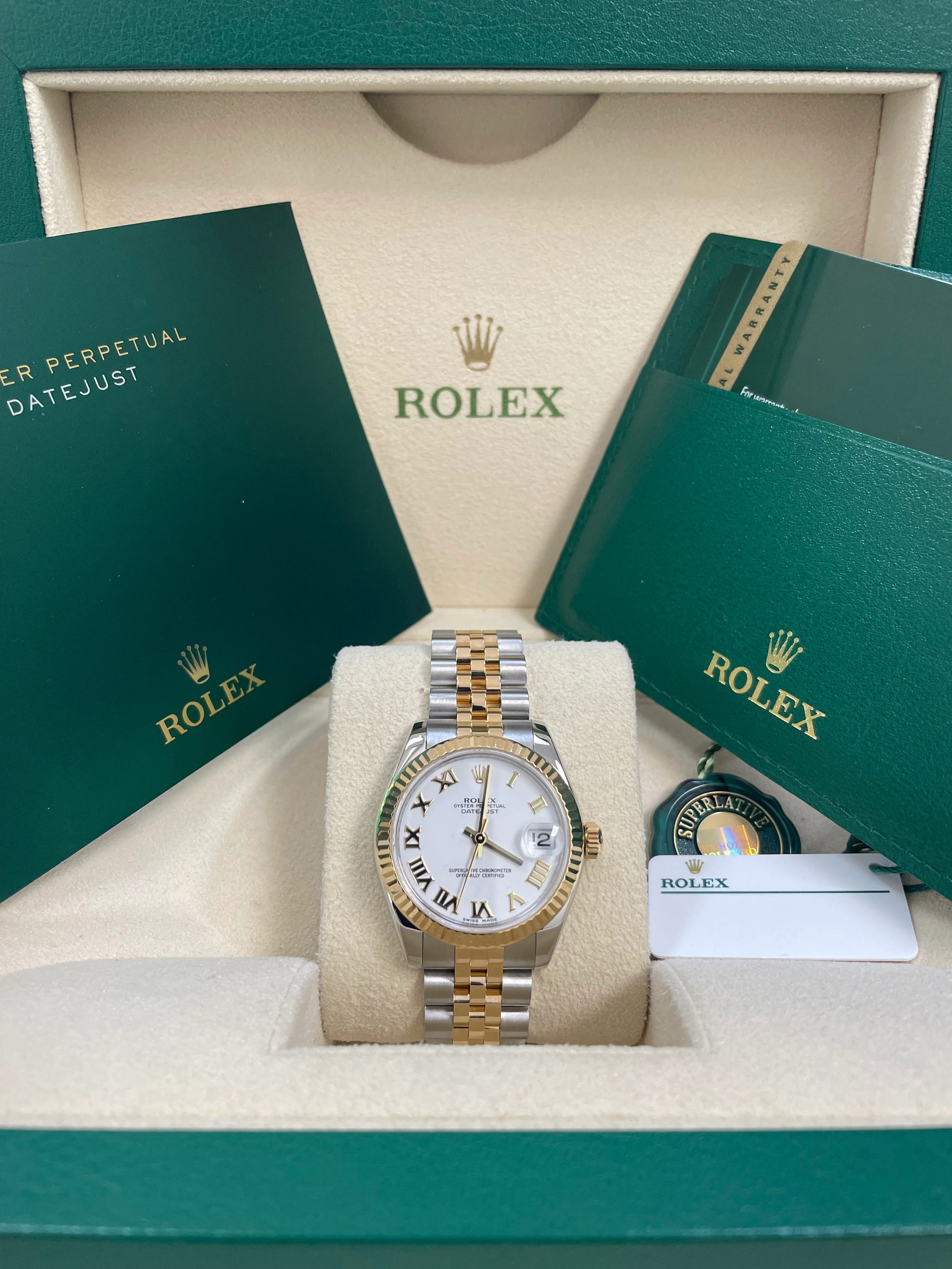 Rolex Steel and Yellow Gold Datejust 31 Watch - Fluted Bezel - White Roman Dial - Jubilee Bracelet - 178273 wrj