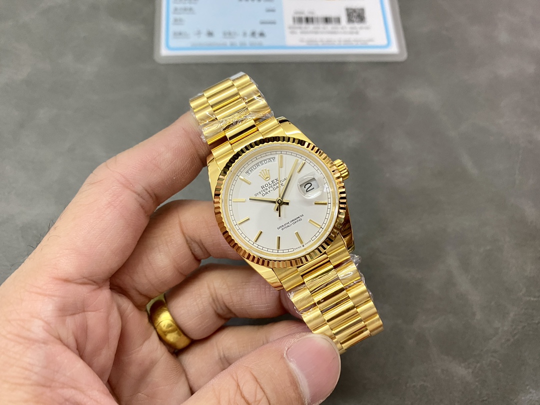 Rolex Day-Date 36MM 128238 0081 Fluted Bezel White Index Dial Unisex Replica Watch