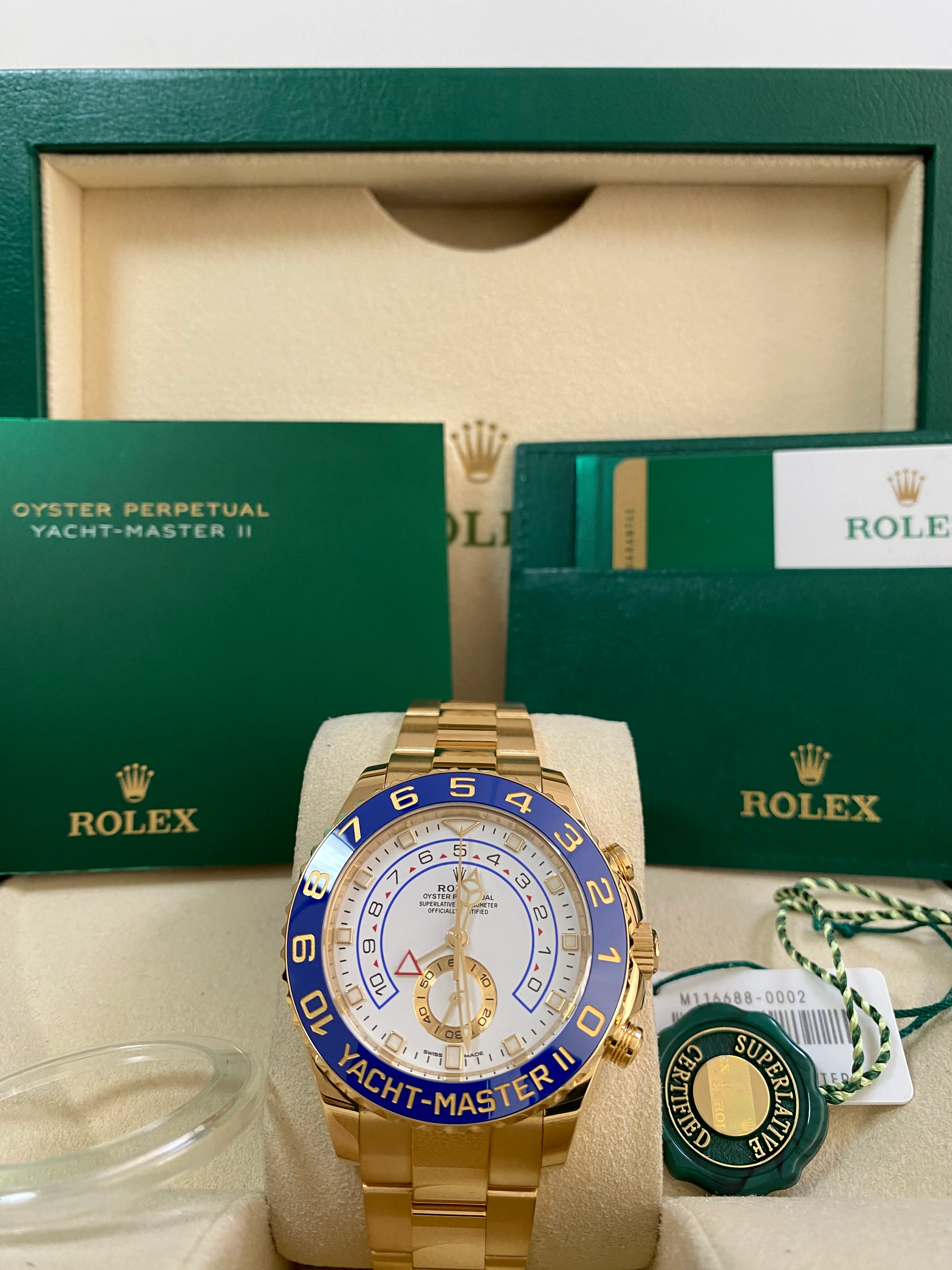 Rolex Yellow Gold Yacht-Master II - 2019 - White Dial - 116688 *FULL SET*