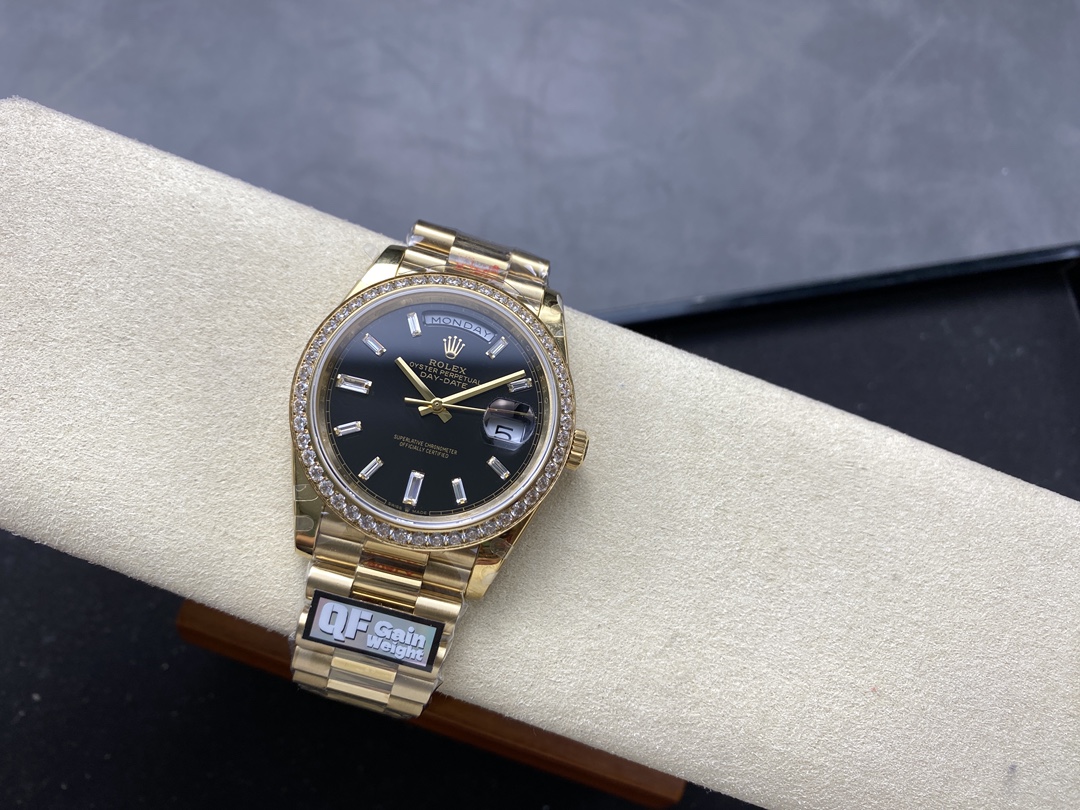 Rolex Day-Date 228348RBR 0043 Black Diamond Dial Diamond Bezel 40mm Mens Replica Watch