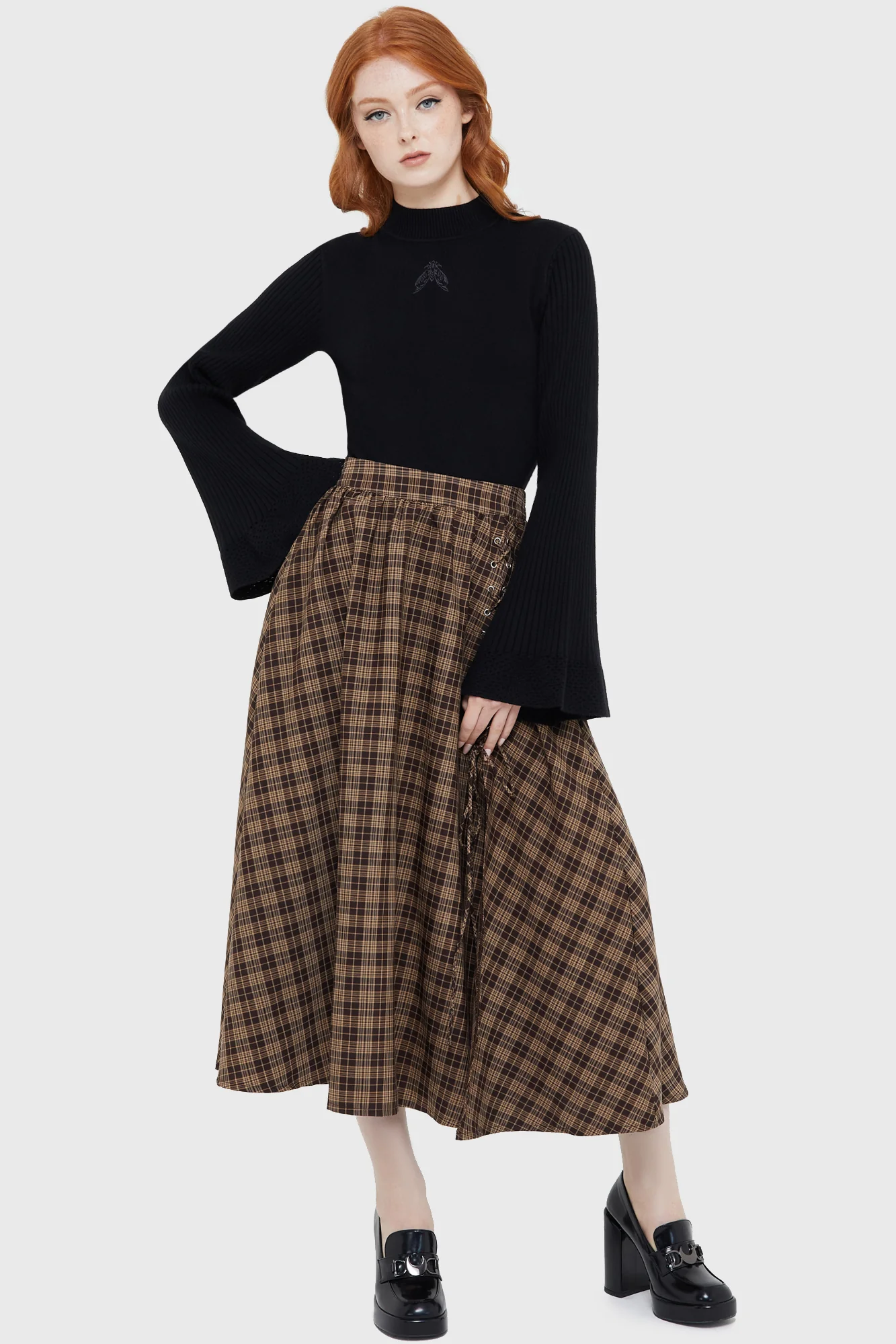 Moth Embroidery Gothic Knit Long‑Sleeve Sweater Top