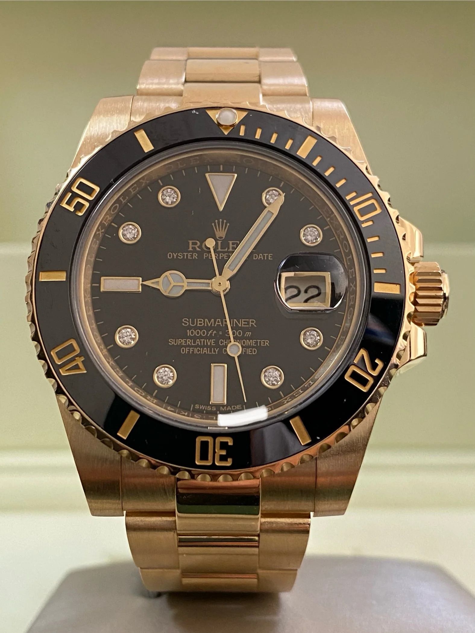 Rolex,Submariner Yellow Gold Submariner Date - 2014 - Black Bezel - Diamond Dial - 116618LN *FULL SET*