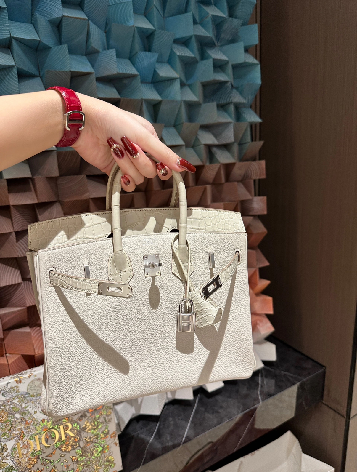 Hermès Glacier White 25-30 Touch Crocodile Leather