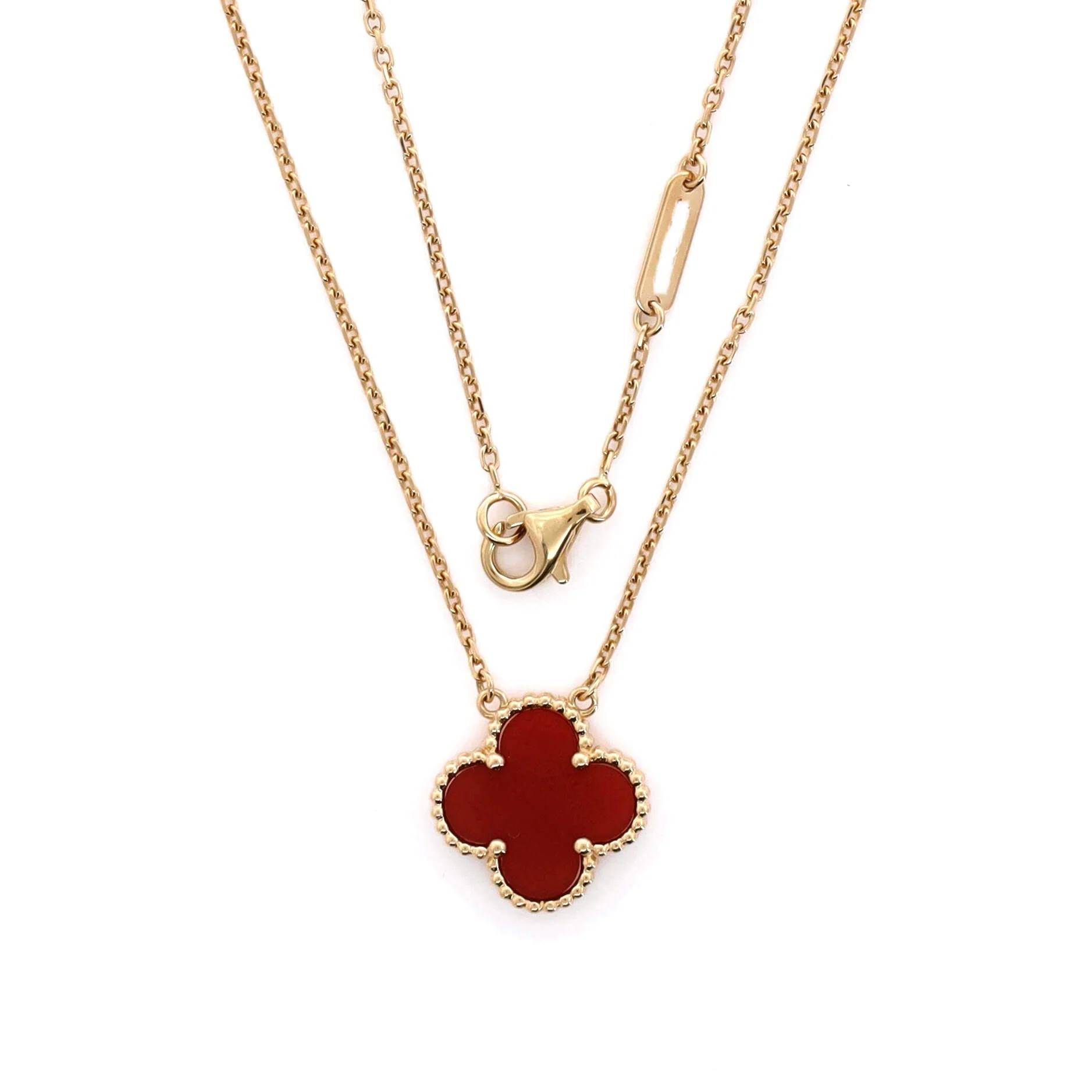 Vintage Alhambra Pendant Necklace 18K Yellow Gold and Carnelian