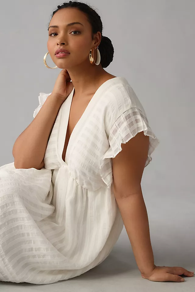 V-Neck Ruffled Tiered Babydoll Dress WHITE