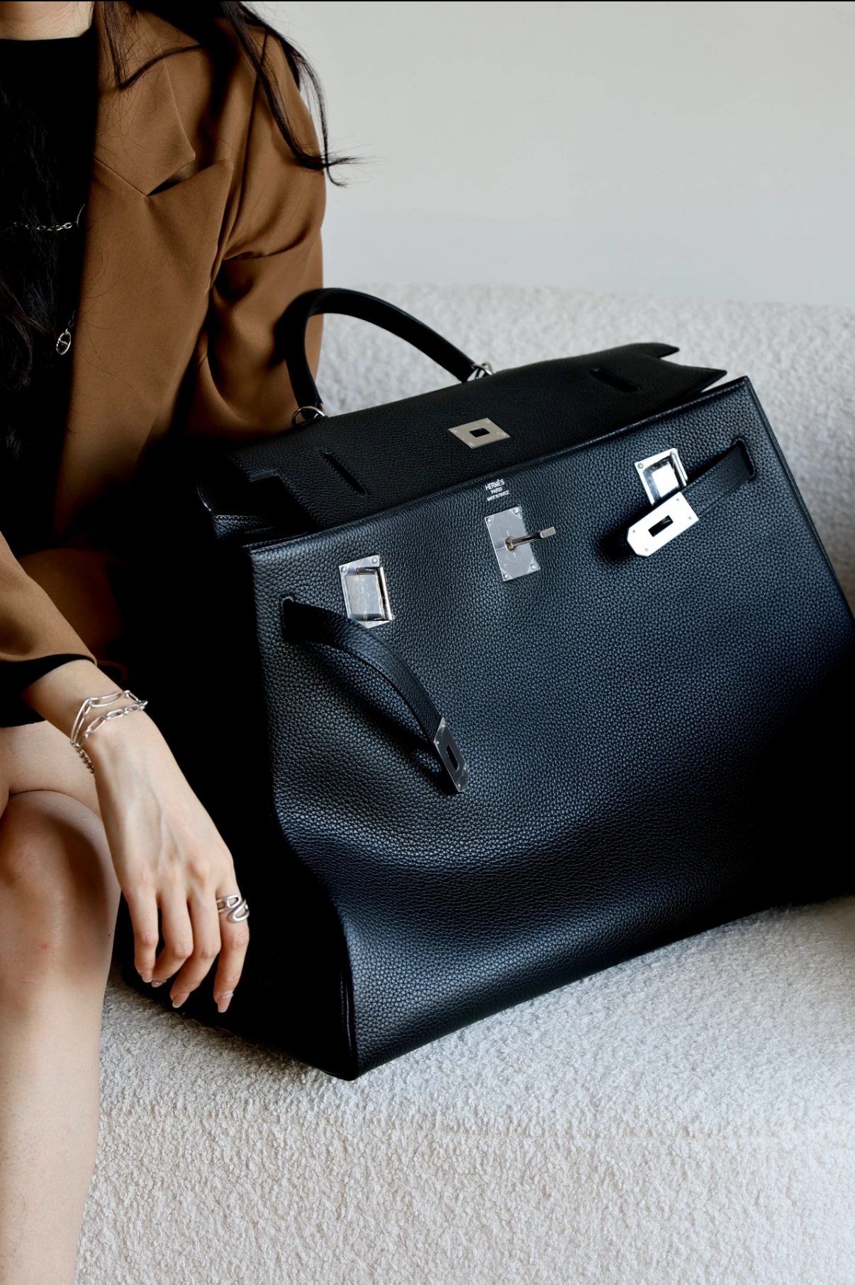 Hermès Kelly50 relax black TOGO silver buckle customization by top masters