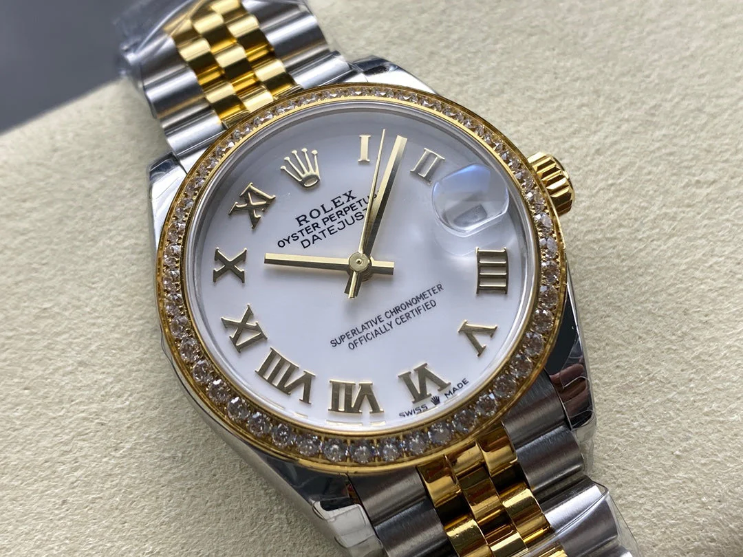 Datejust 31mm Yellow Gold Steel Diamond Bezel White Dial