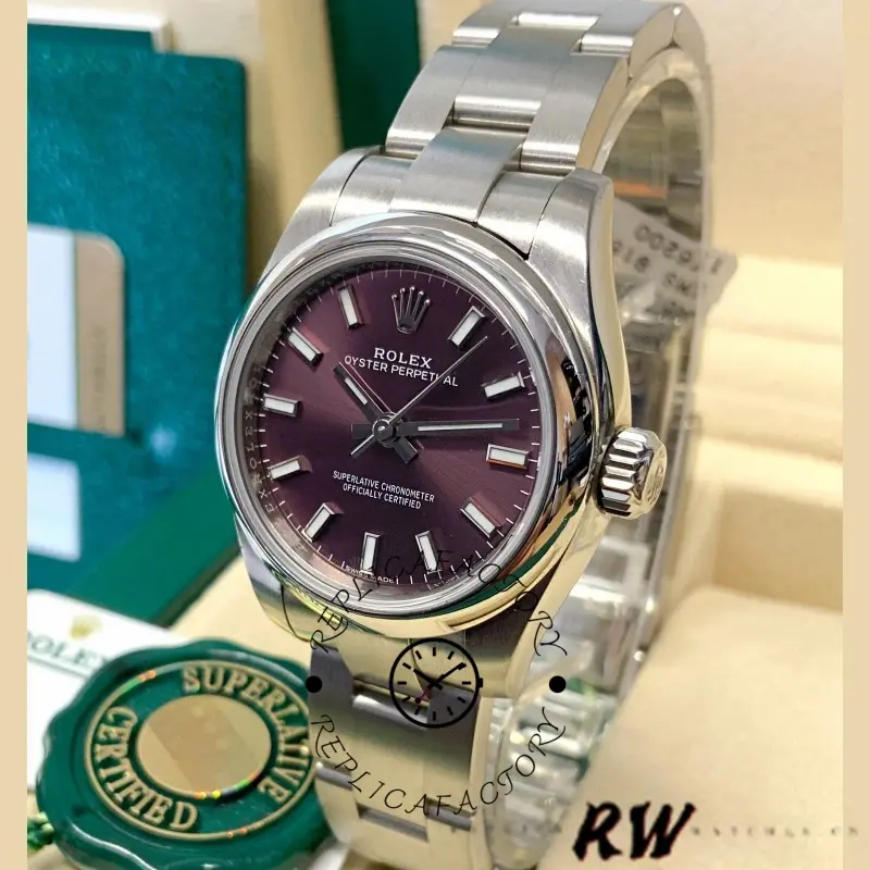 Rolex Oyster Perpetual 176200 Grape Red Dial 26mm Lady Replica Watch