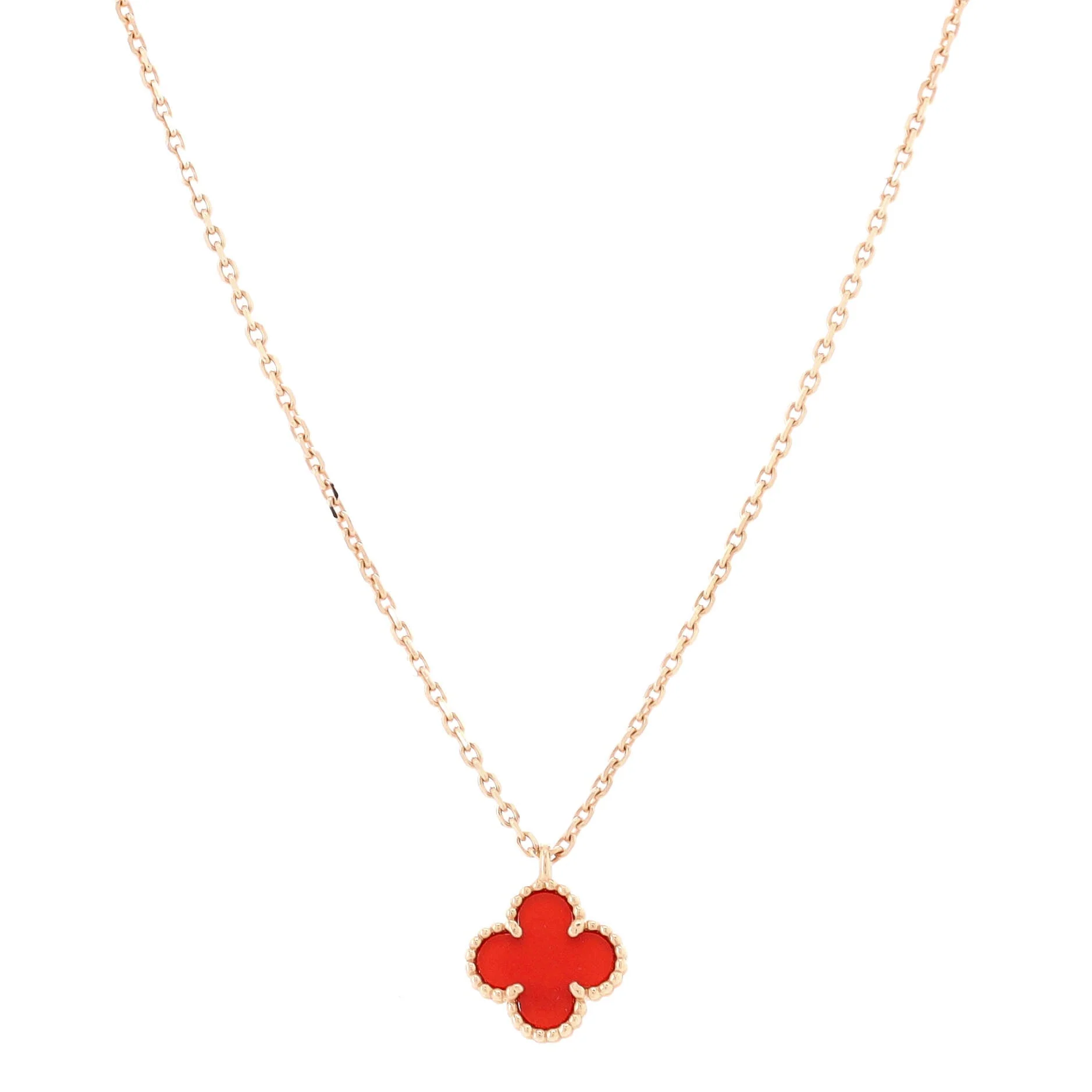 Sweet Alhambra Pendant Necklace 18K Rose Gold and Carnelian