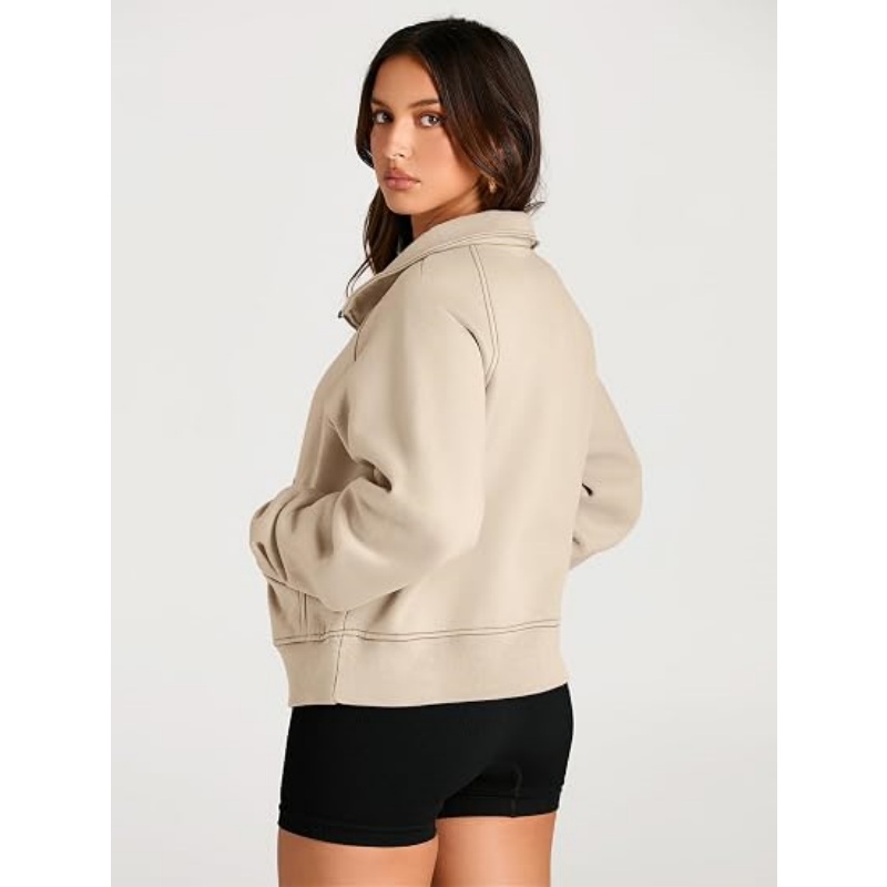 Women's Half Zip Cropped Sweatshirt, Fleece Quarter Zipper Pullover