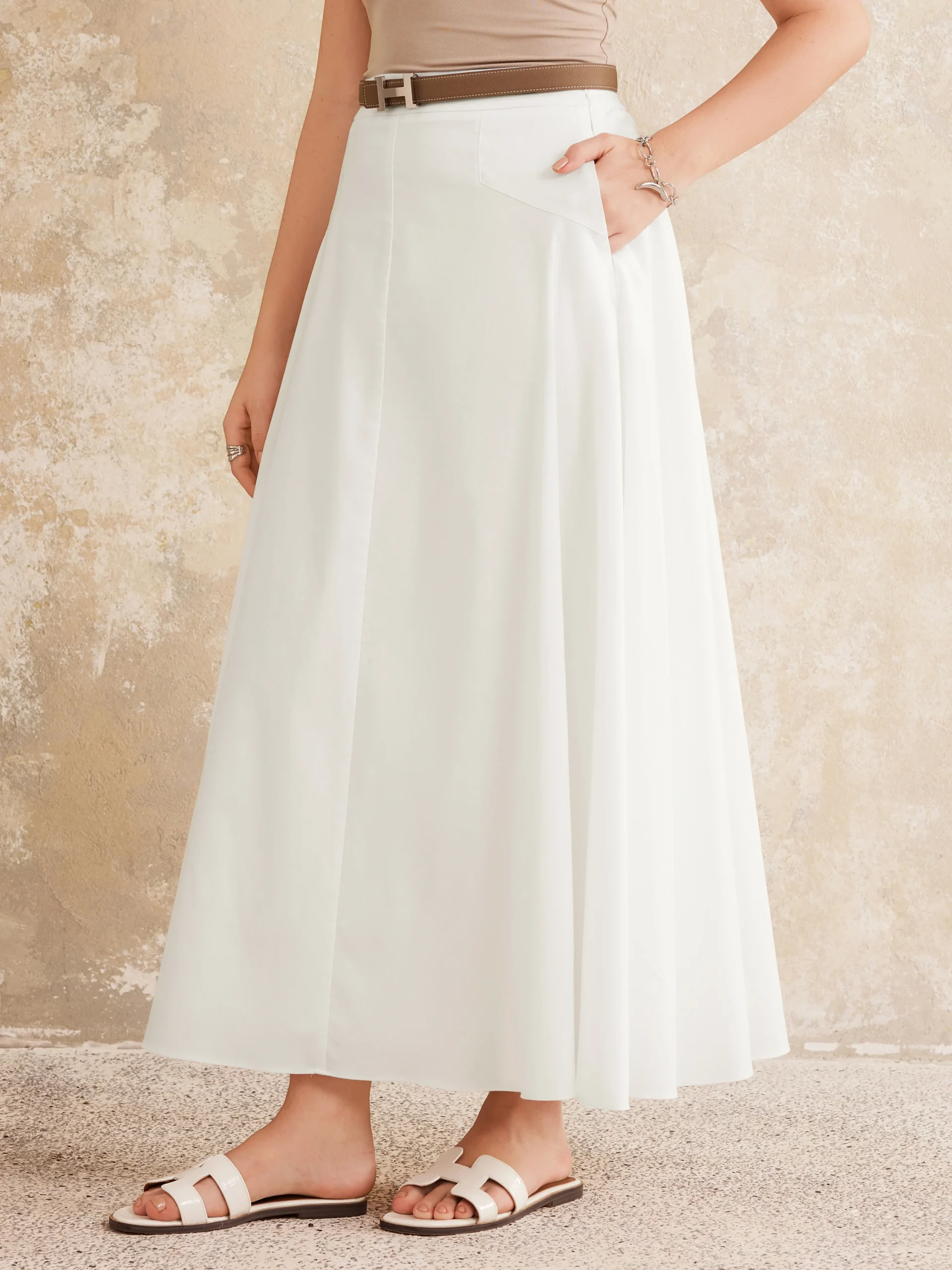 Pull-on Midi Skirt with Pockets